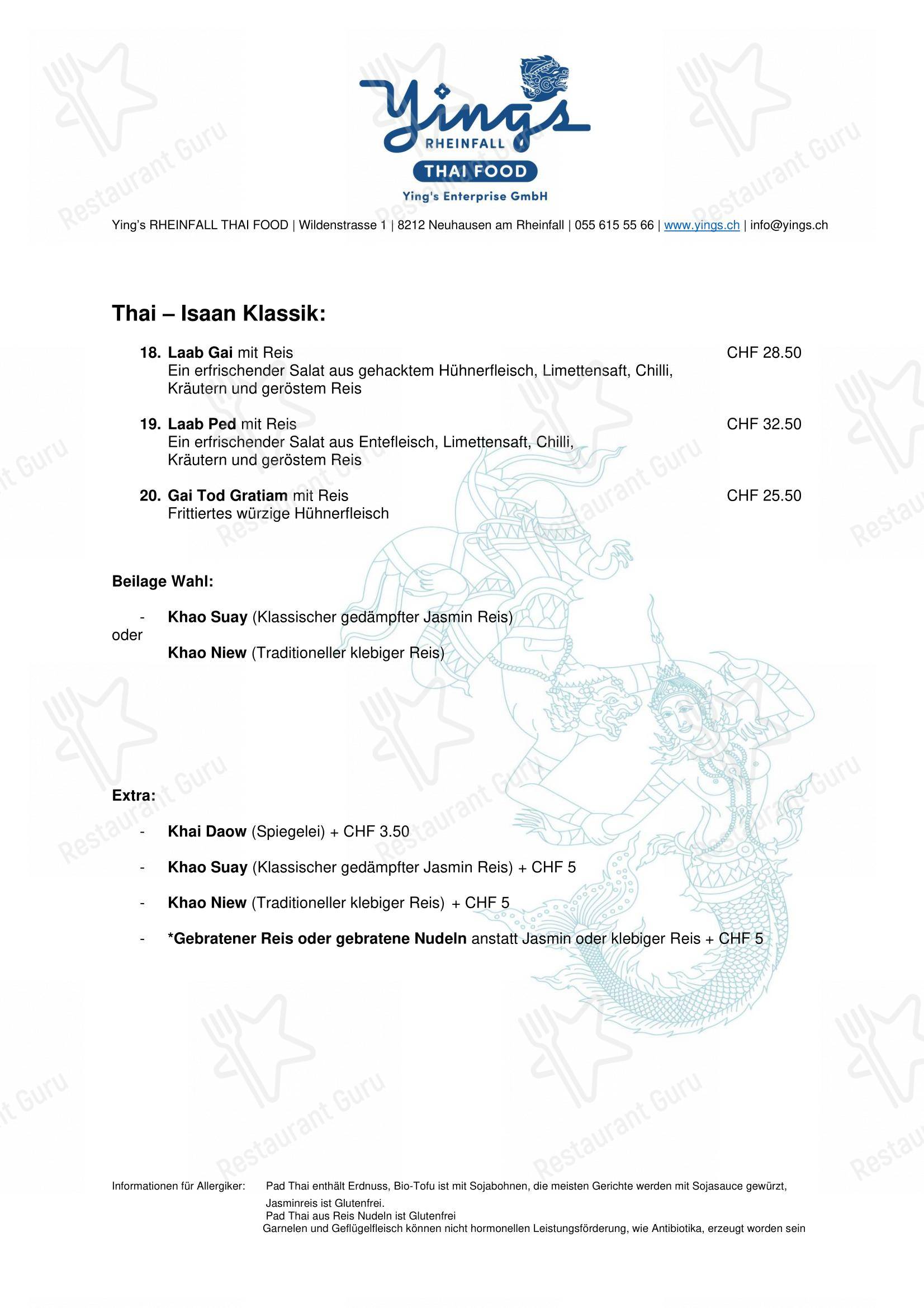 Основное меню per Ying’s RHEINFALL THAI FOOD ristorante