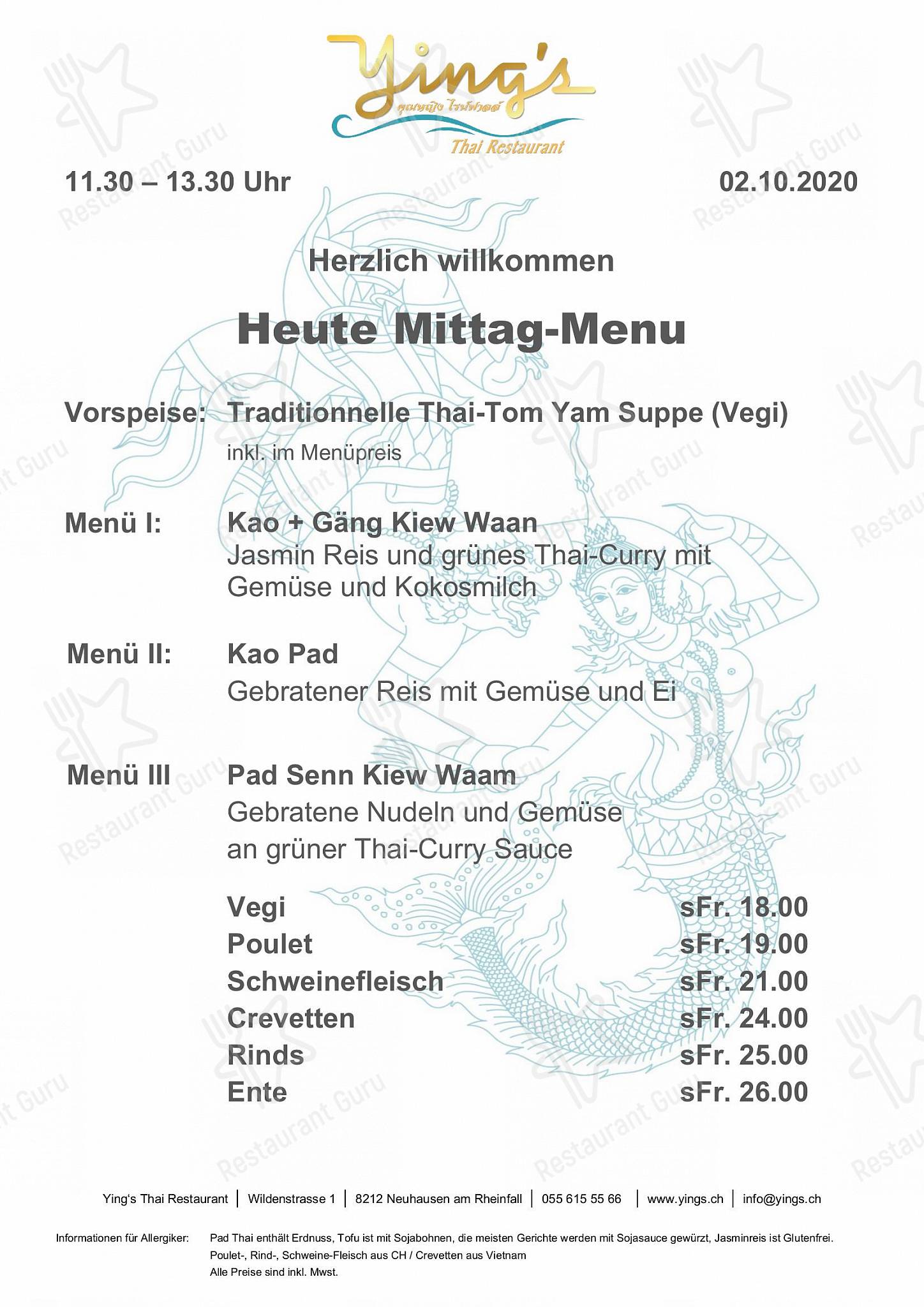 Lunch Menu per Ying’s RHEINFALL THAI FOOD ristorante