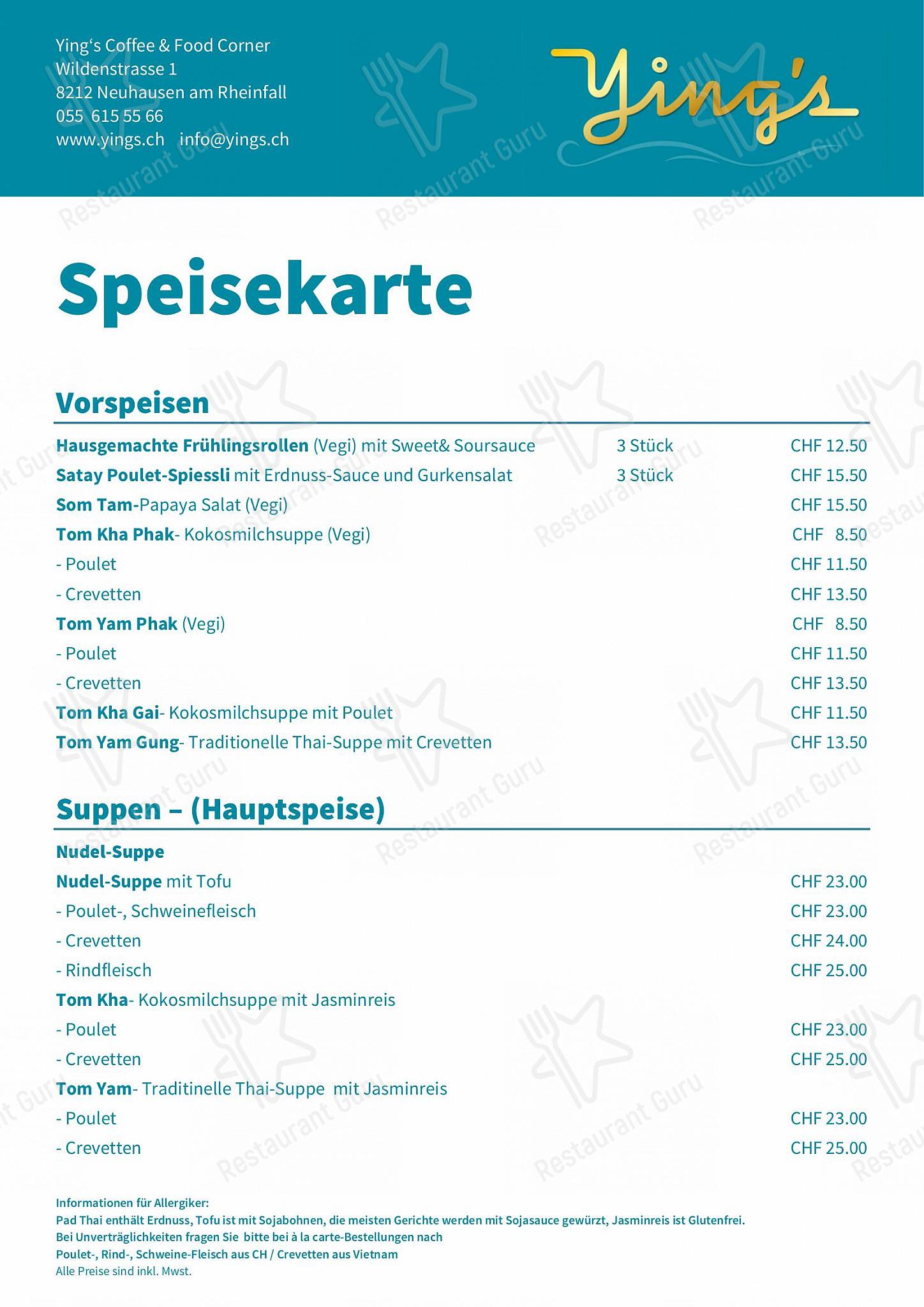 Lunch Menu per Ying’s RHEINFALL THAI FOOD in Neuhausen am Rheinfall