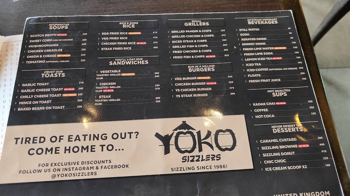 Yoko Sizzlers menu