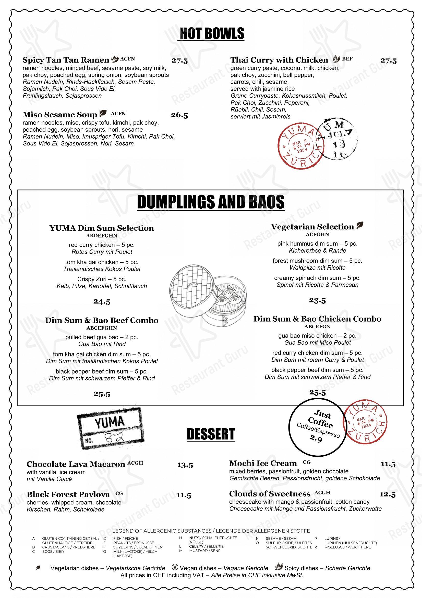 Menu per Yuma in Zurigo