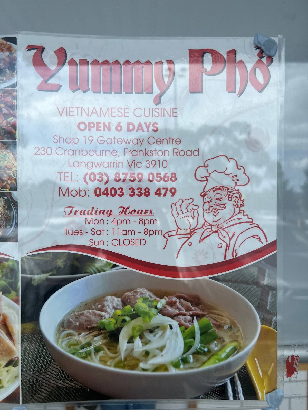 Menu at Yummy Pho Langwarrin restaurant, Langwarrin