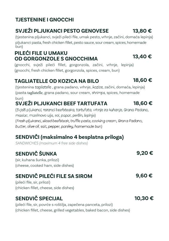 Menu di Bistro Gušti 