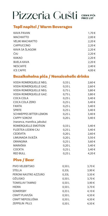Menu di Bistro Gušti 