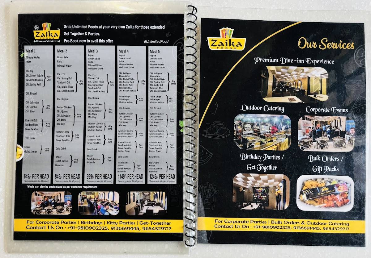 Zaika Foods menu
