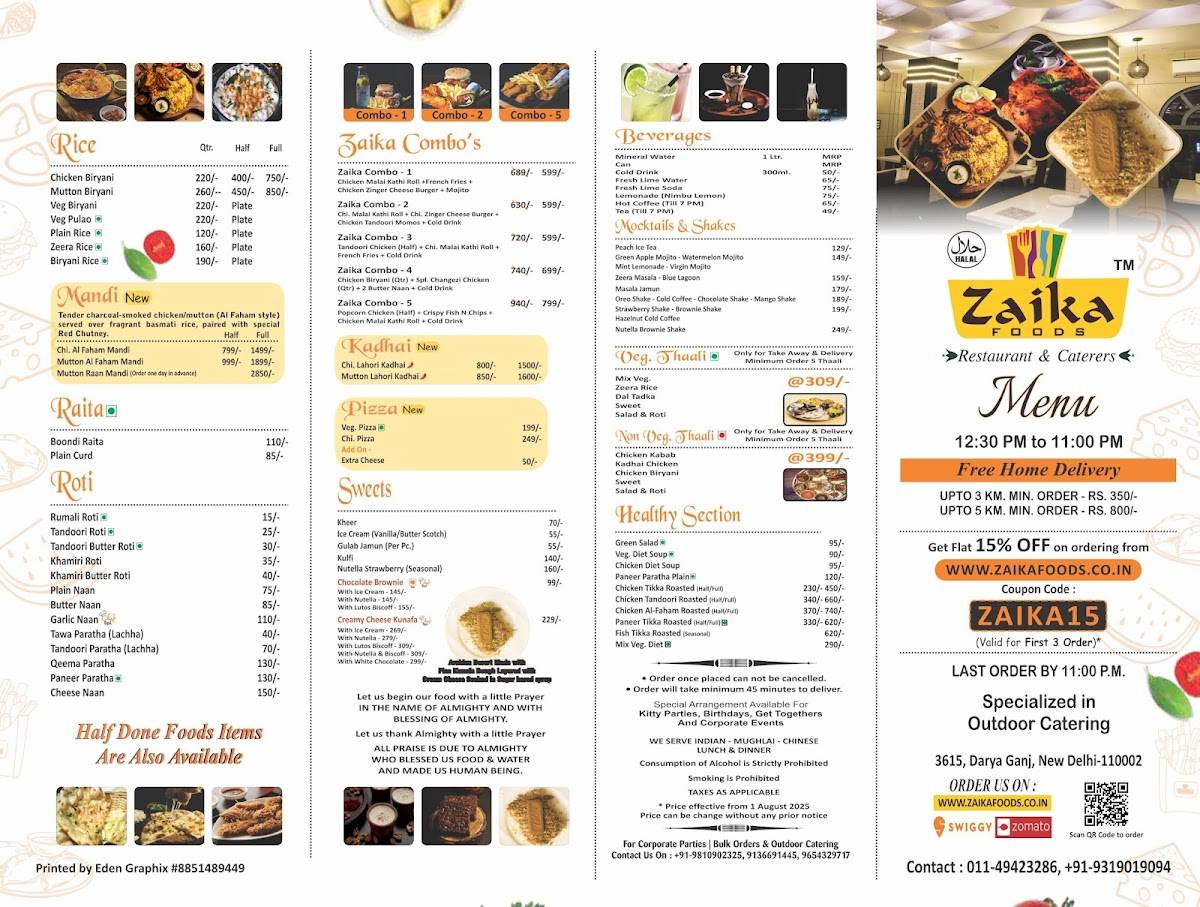 Zaika Foods menu