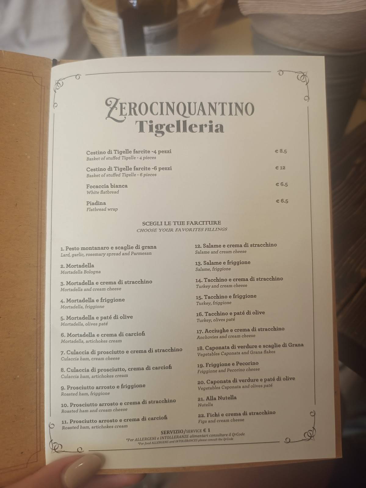 Menu di 051 Tigelleria Zerocinquantino 