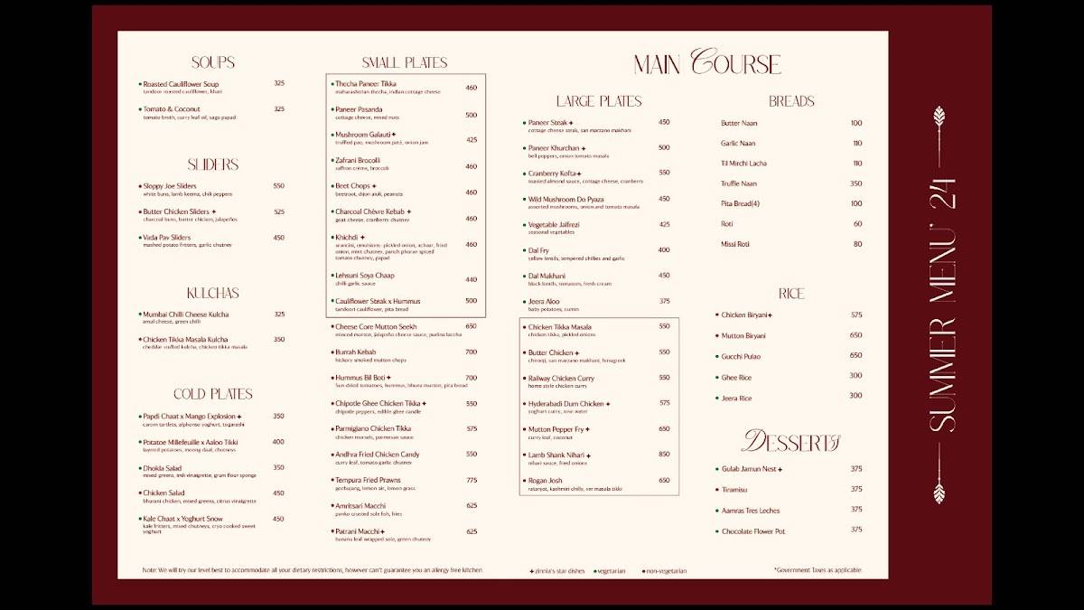 Zinnia - Abstract Dining menu