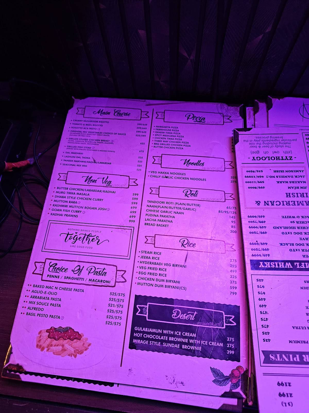 Zorro - The Luxury Night Club menu