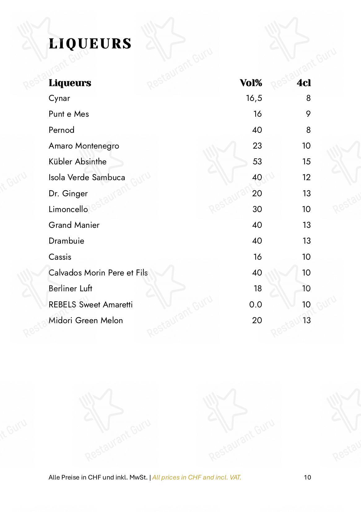 Menu di Zum Königstuhl - Schweizer Restaurant in Zürich Niederdorf - Основное меню