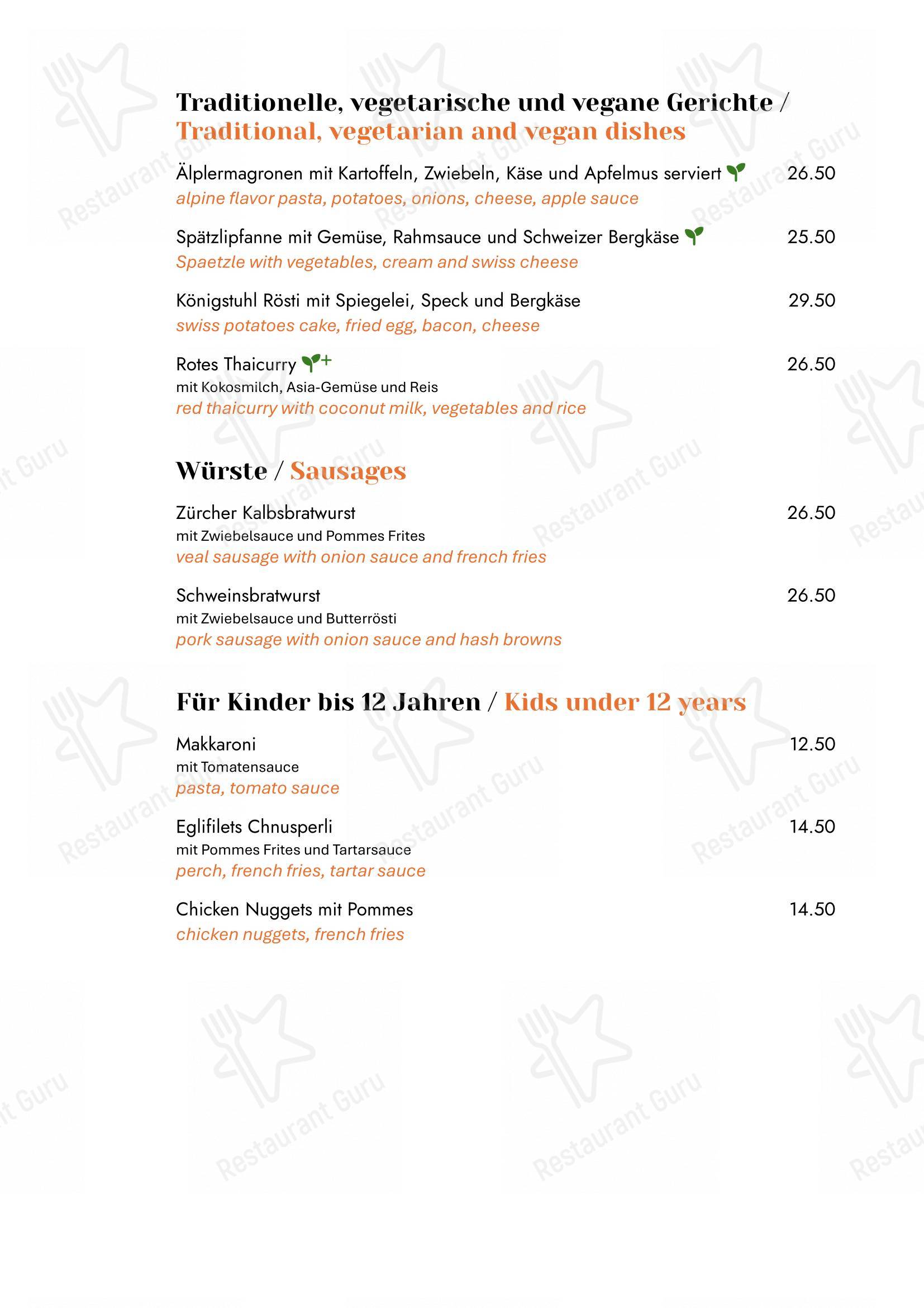 Menu bar per Zum Königstuhl - Schweizer Restaurant in Zürich Niederdorf in Zurigo