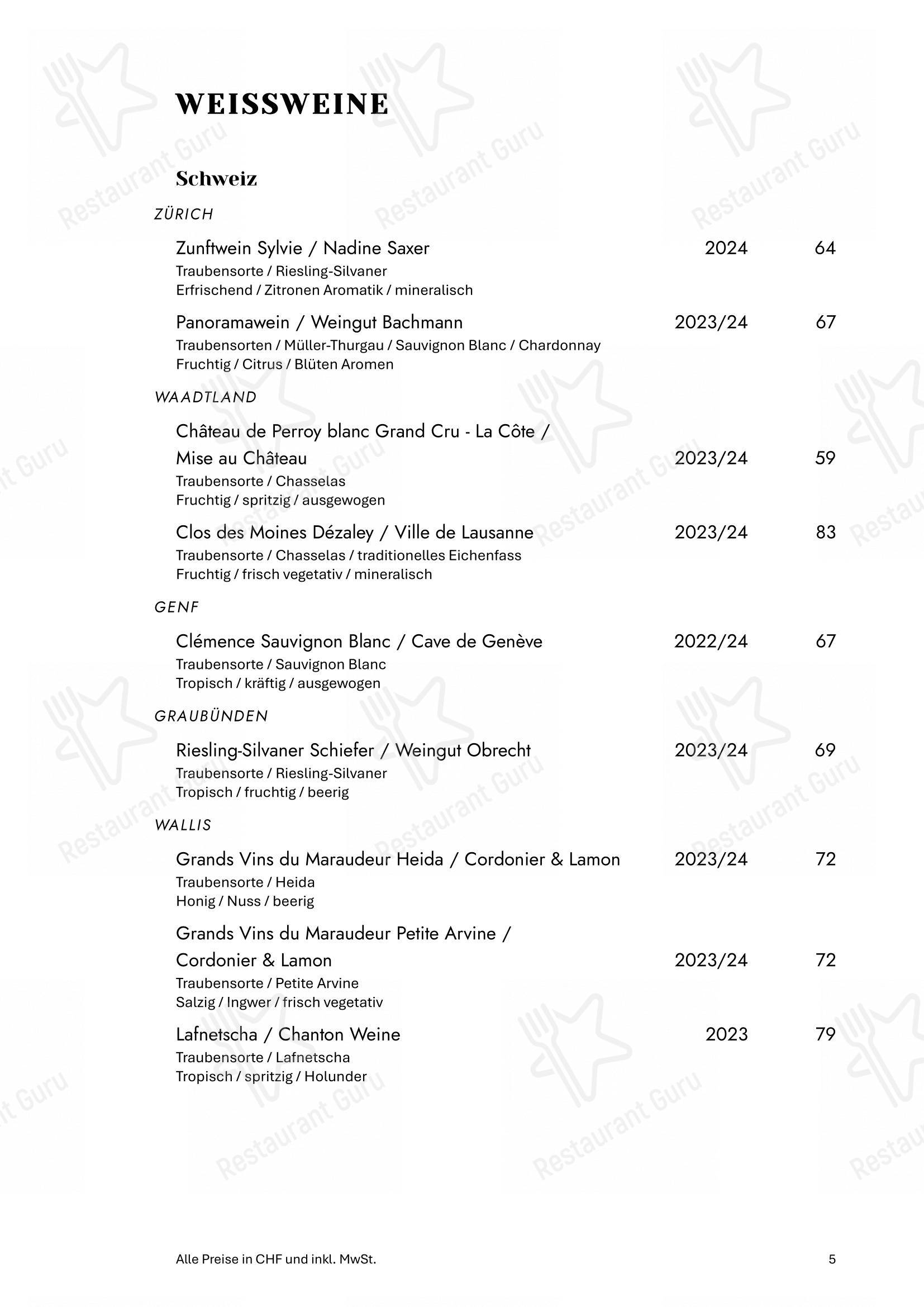 菜单 per Zum Königstuhl - Schweizer Restaurant in Zürich Niederdorf ristorante