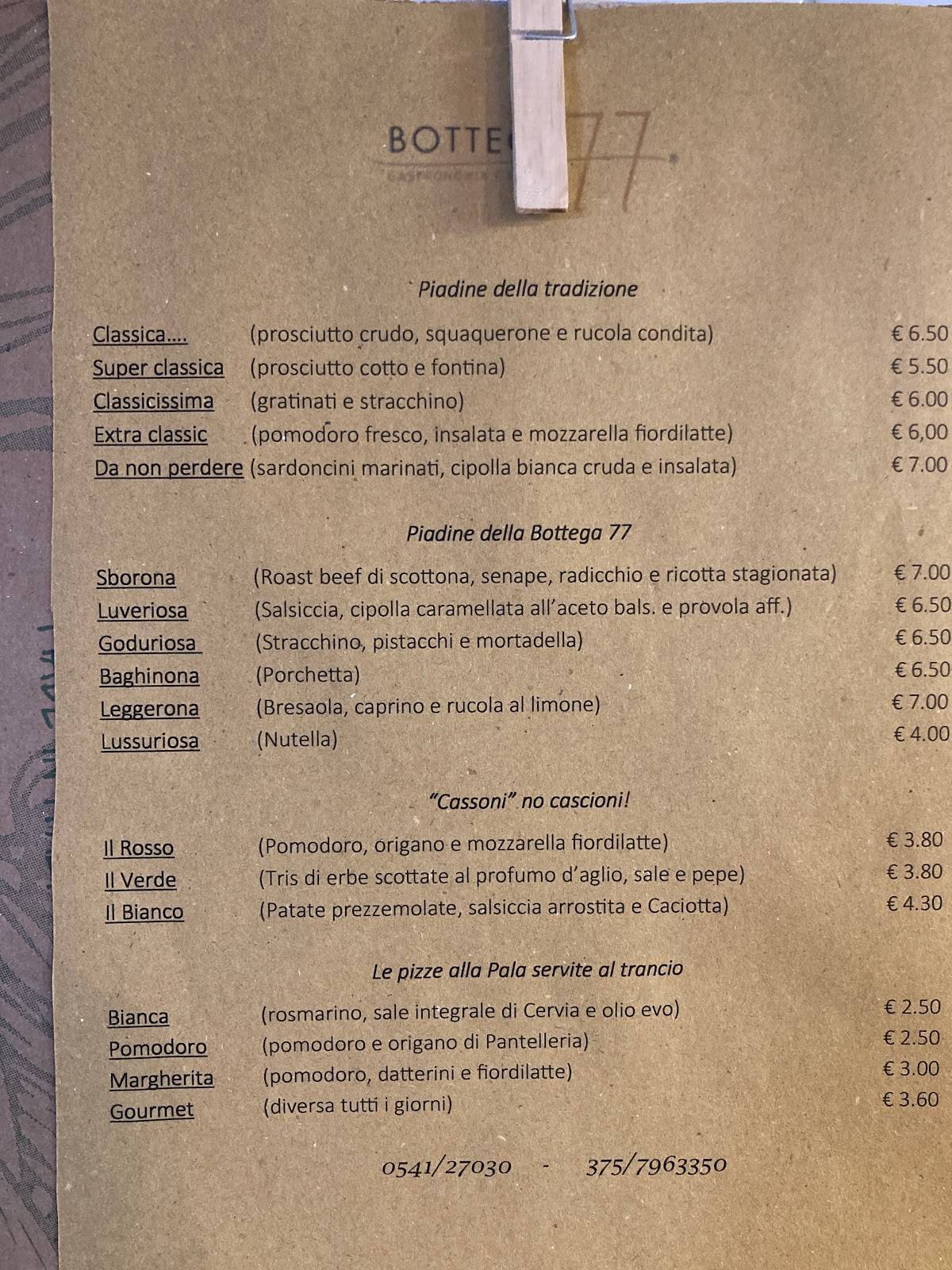 Menu di Bottega77 