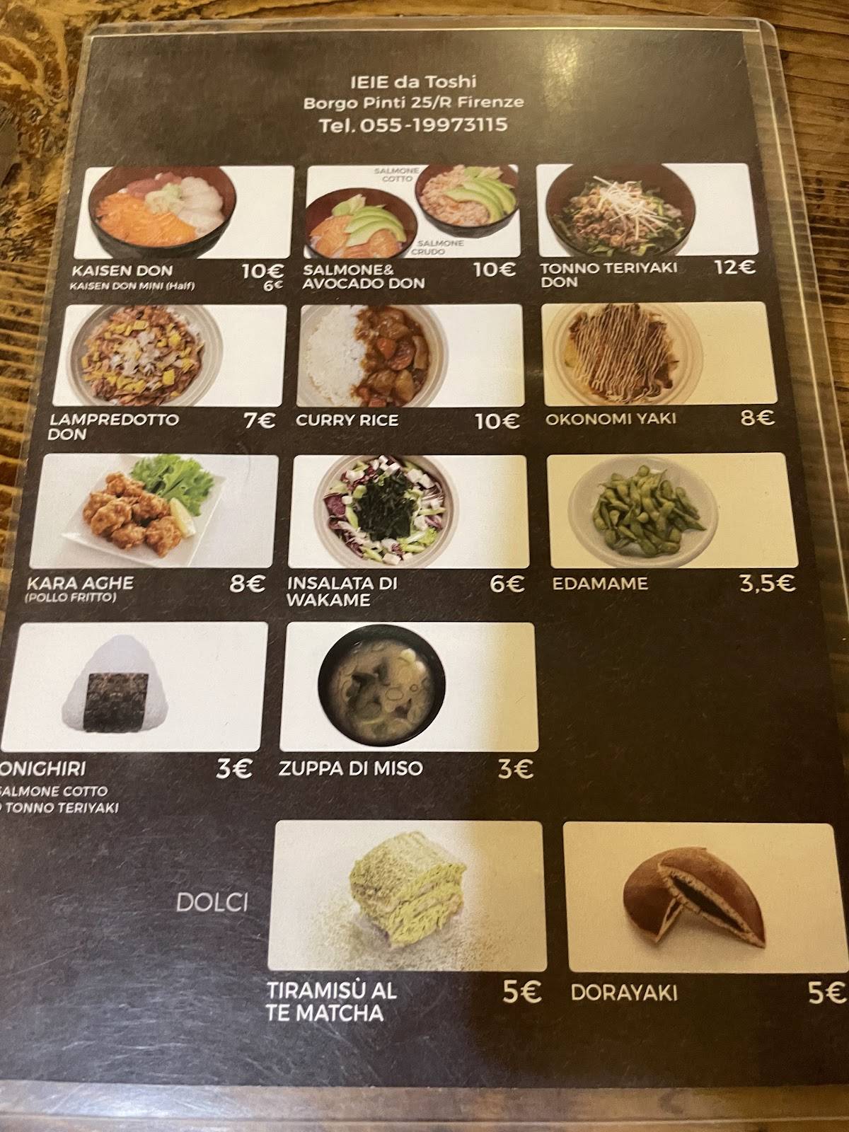 Menu di ieie da Toshi 