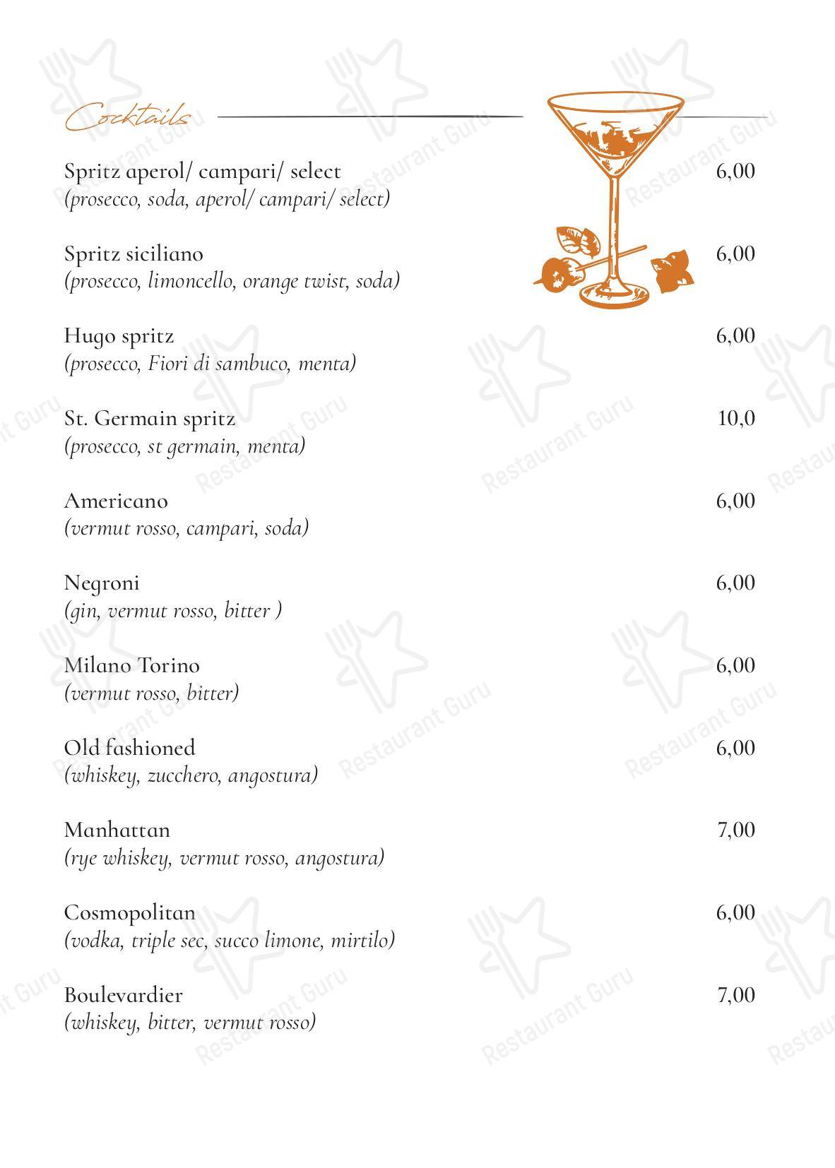 Menu di La Strummula Restaurant - Коктейльная карта