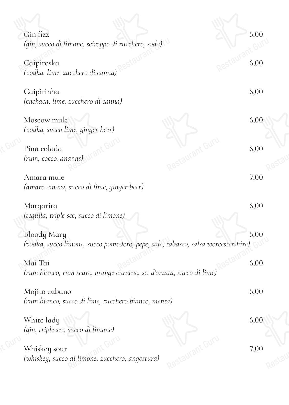 Коктейльная карта per La Strummula Restaurant ristorante