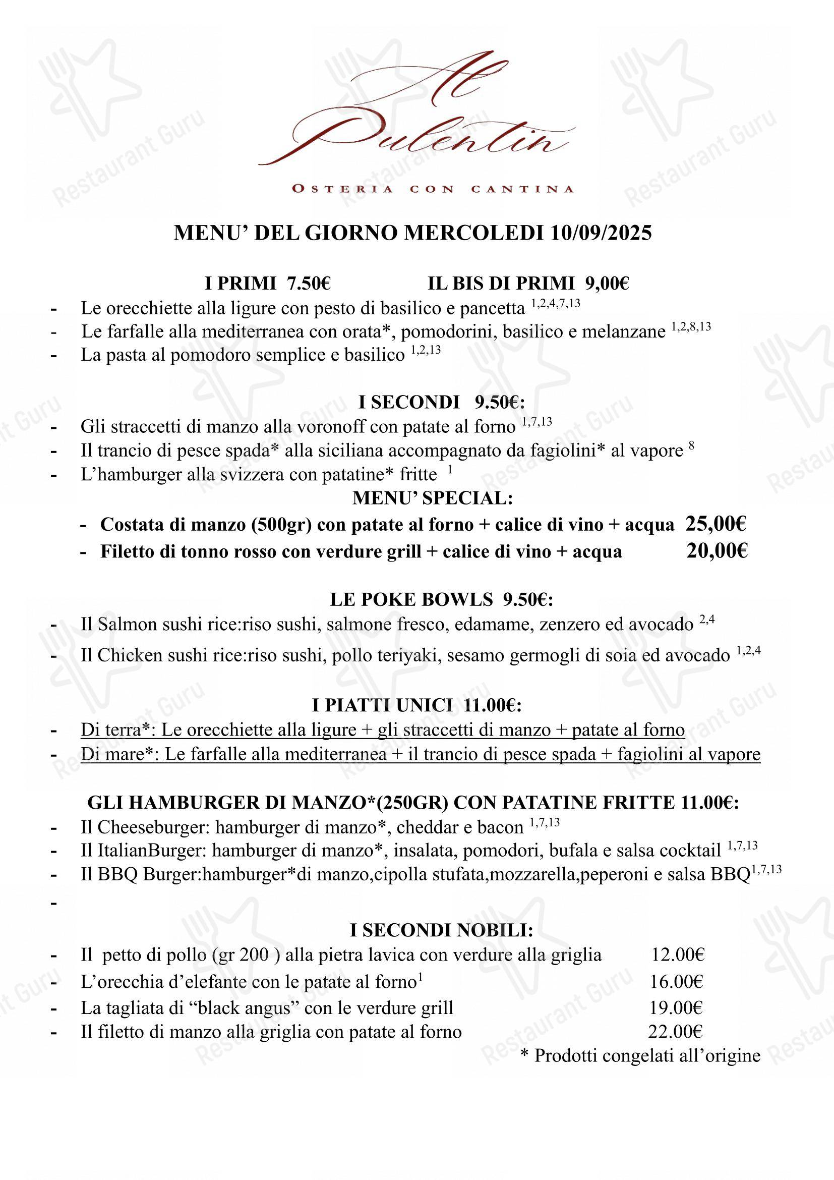 Al Pulentin in Milano - Menu