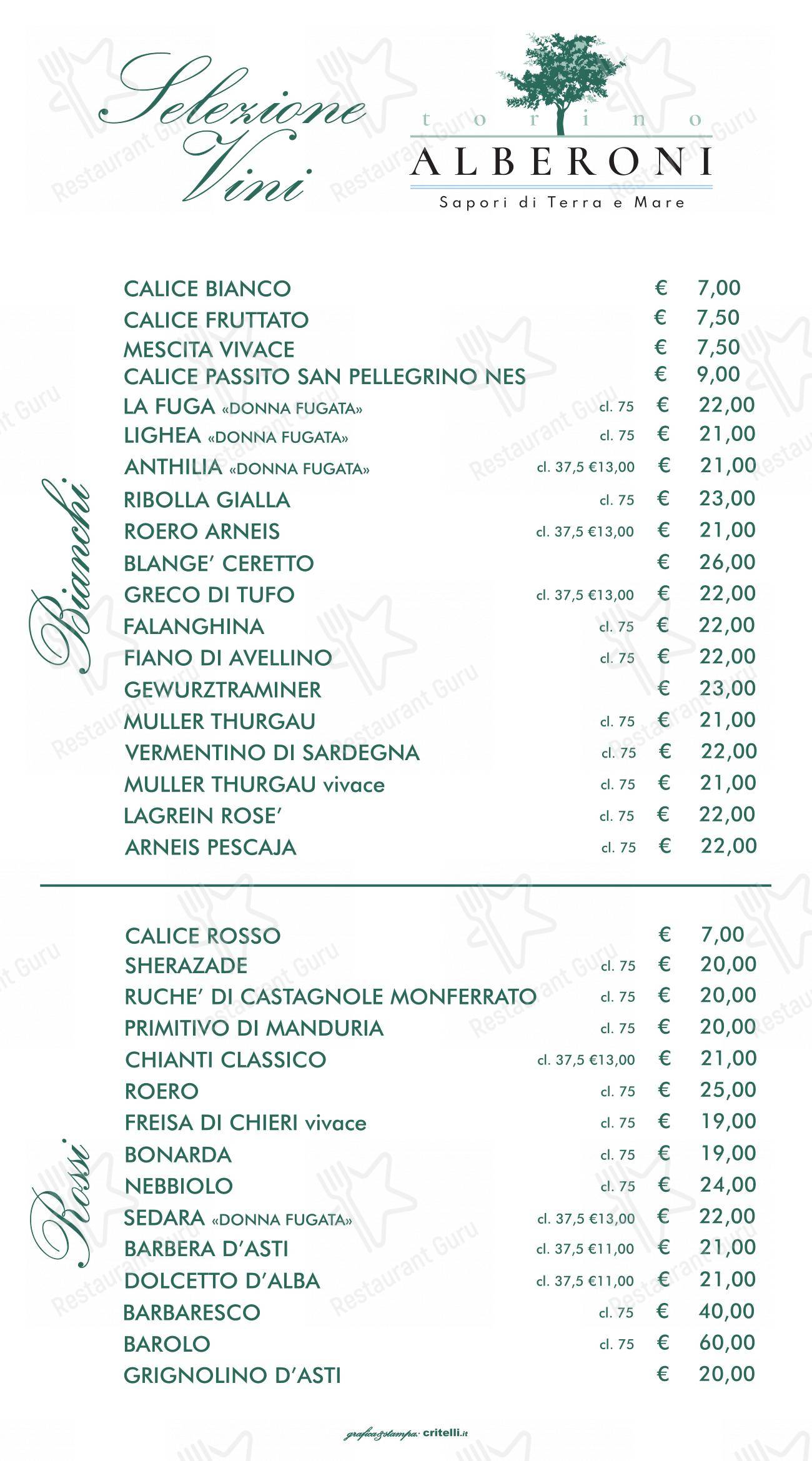 Menu per Alberoni in Torino