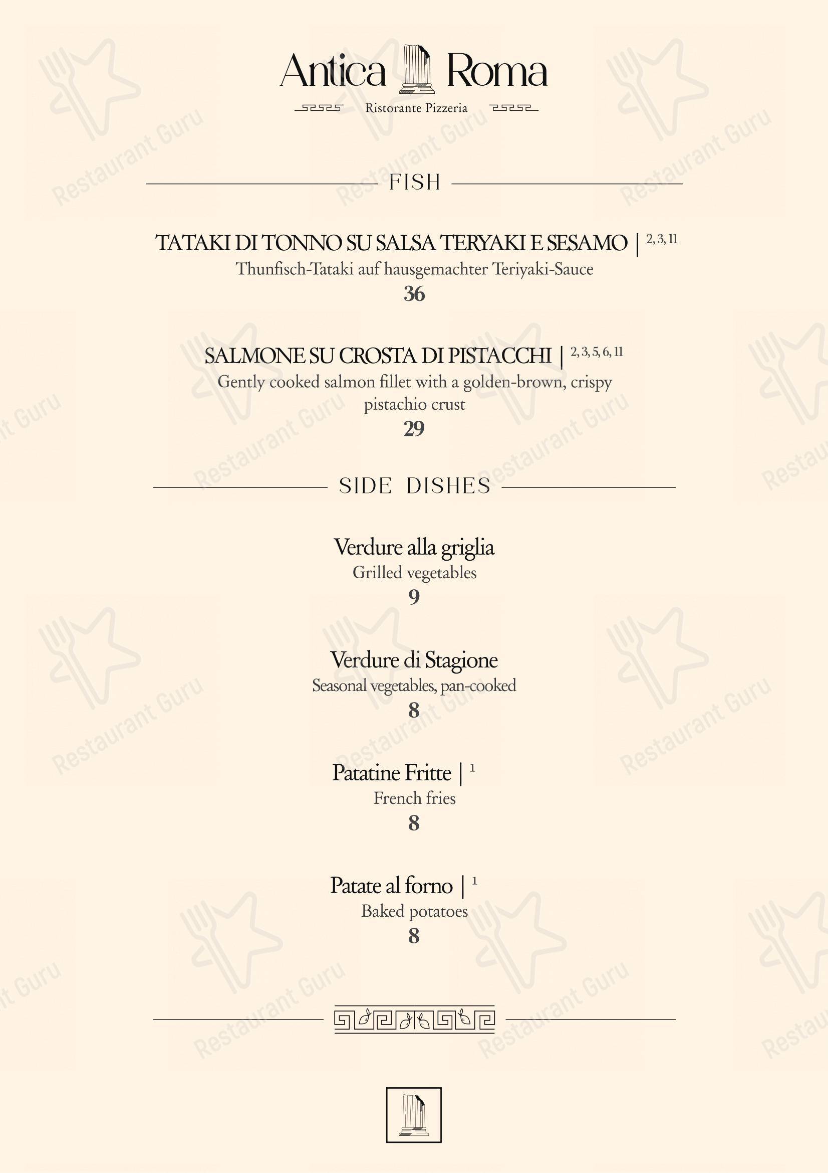 Antica Roma in Zurigo - Menu