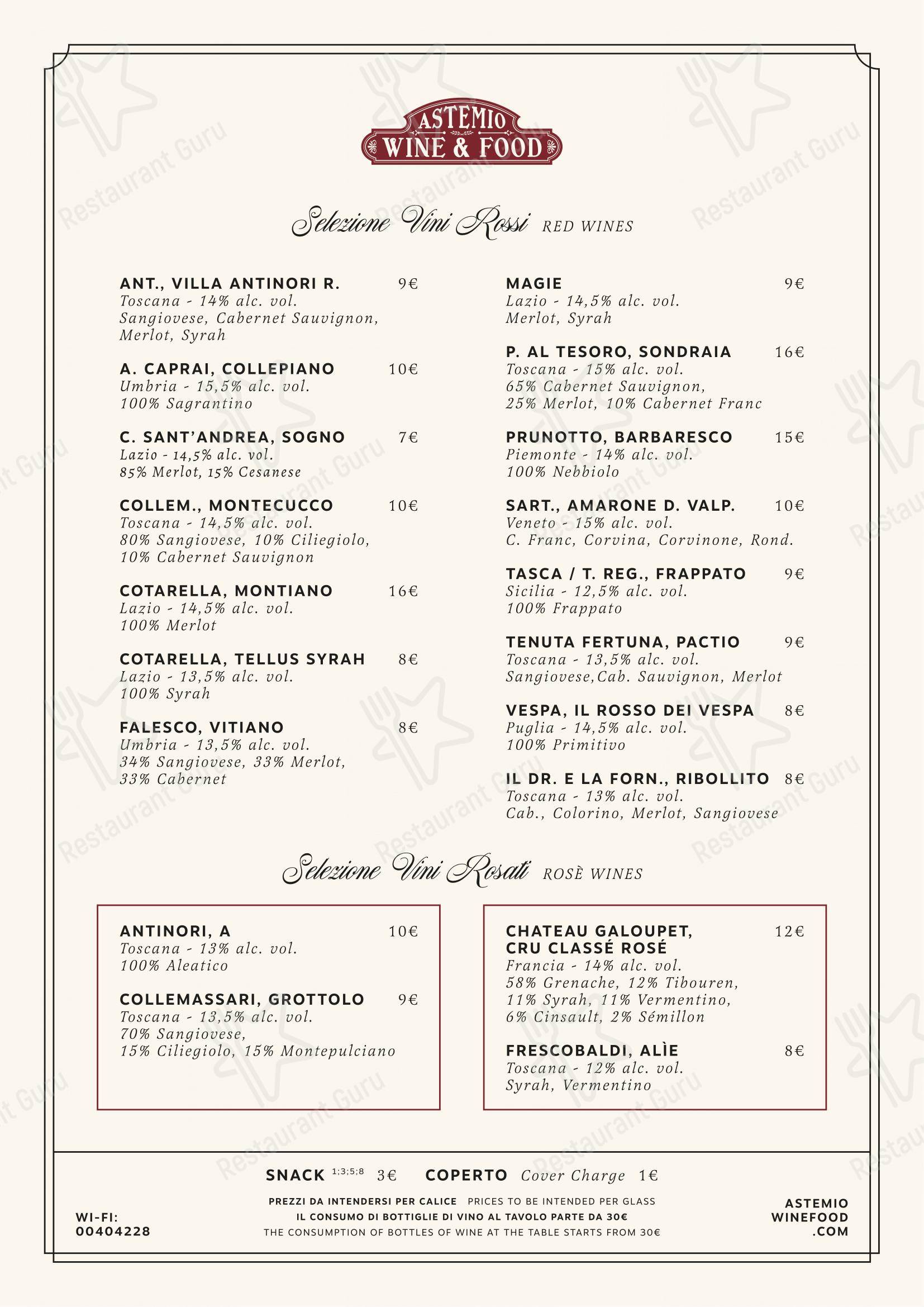 Menu bar per Astemio pub & bar