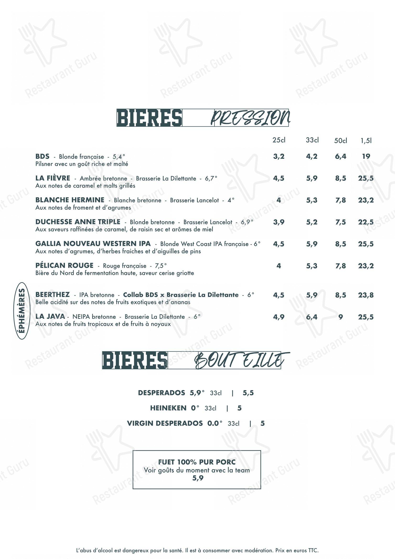 BDS Restaurant Rennes dans Rennes - Основное меню
