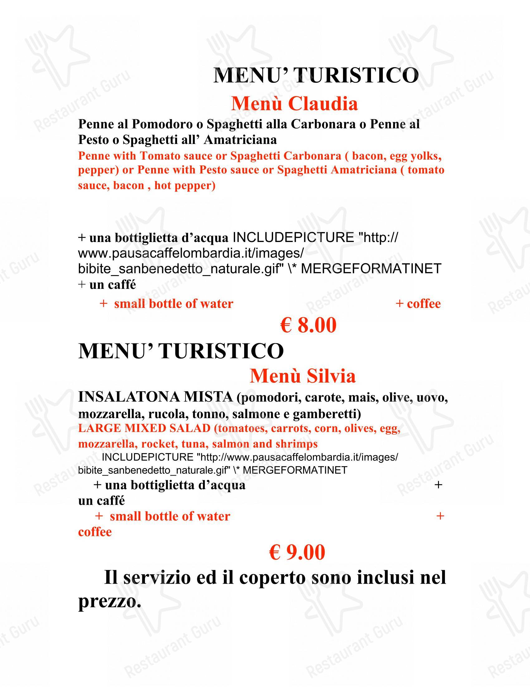 Menu per Bar Trattoria Silvia e Claudia ristorante