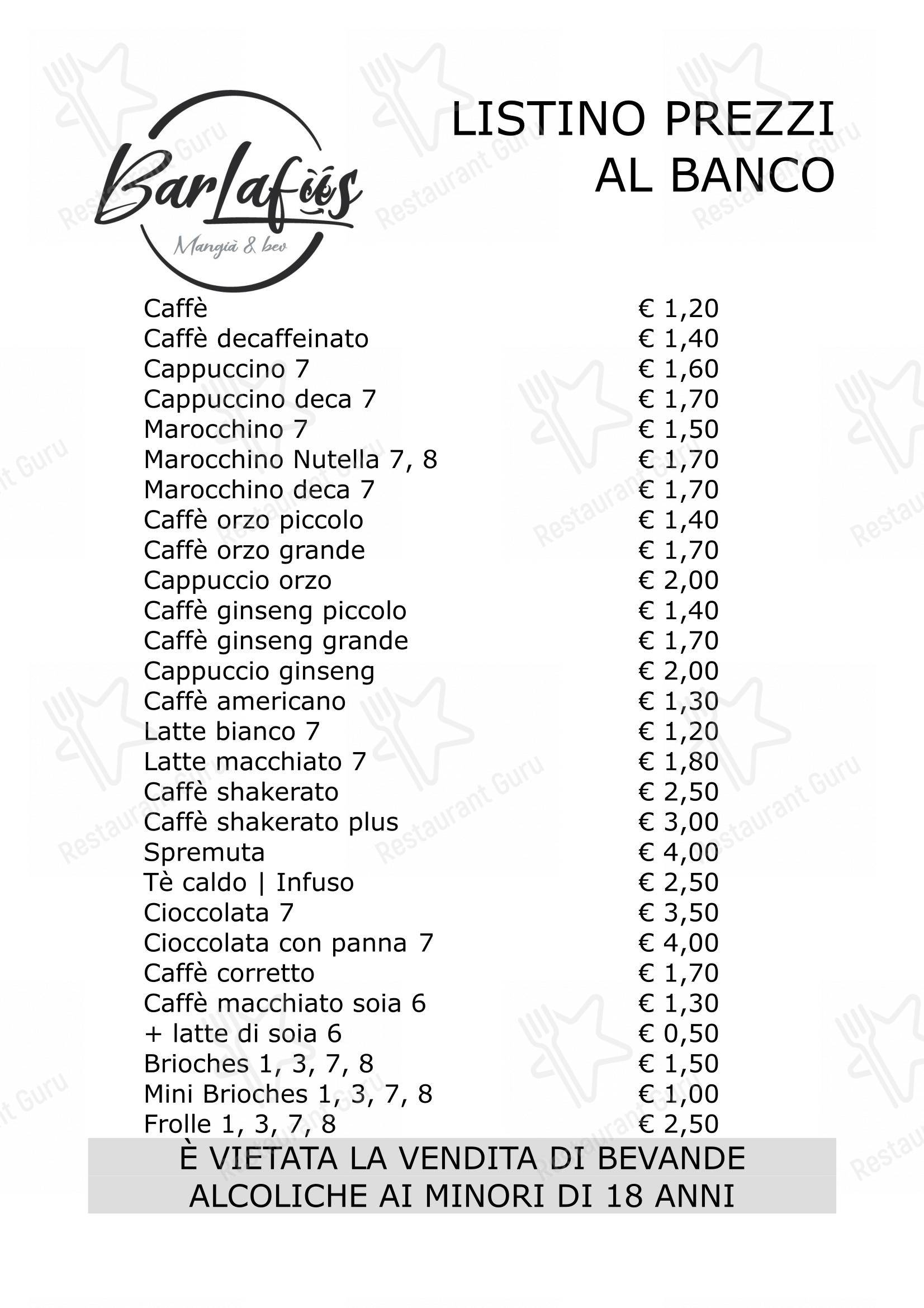 Menu bar per Barlafus pub & bar