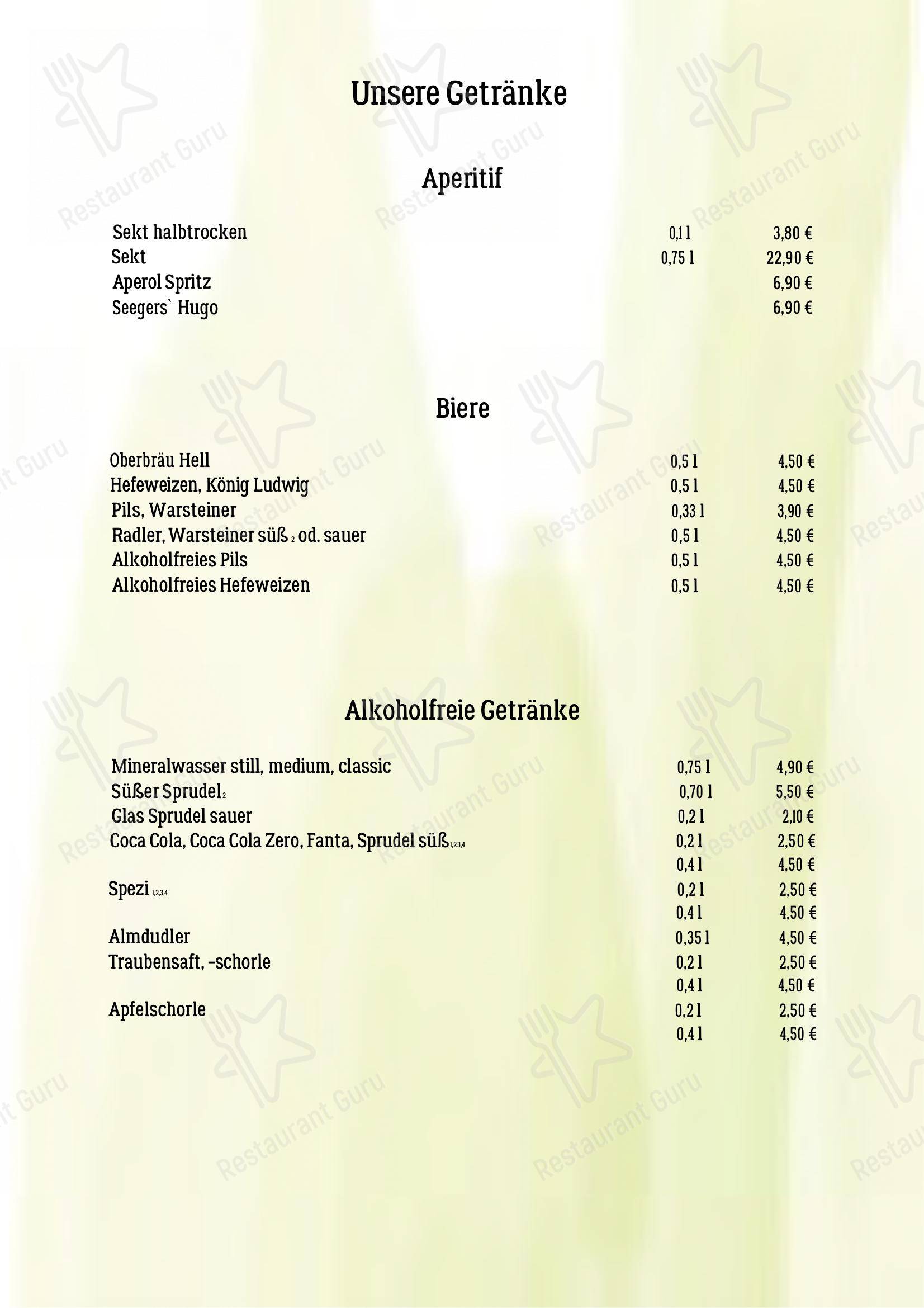 Menu bar pour Blockhaus Seeger restaurant