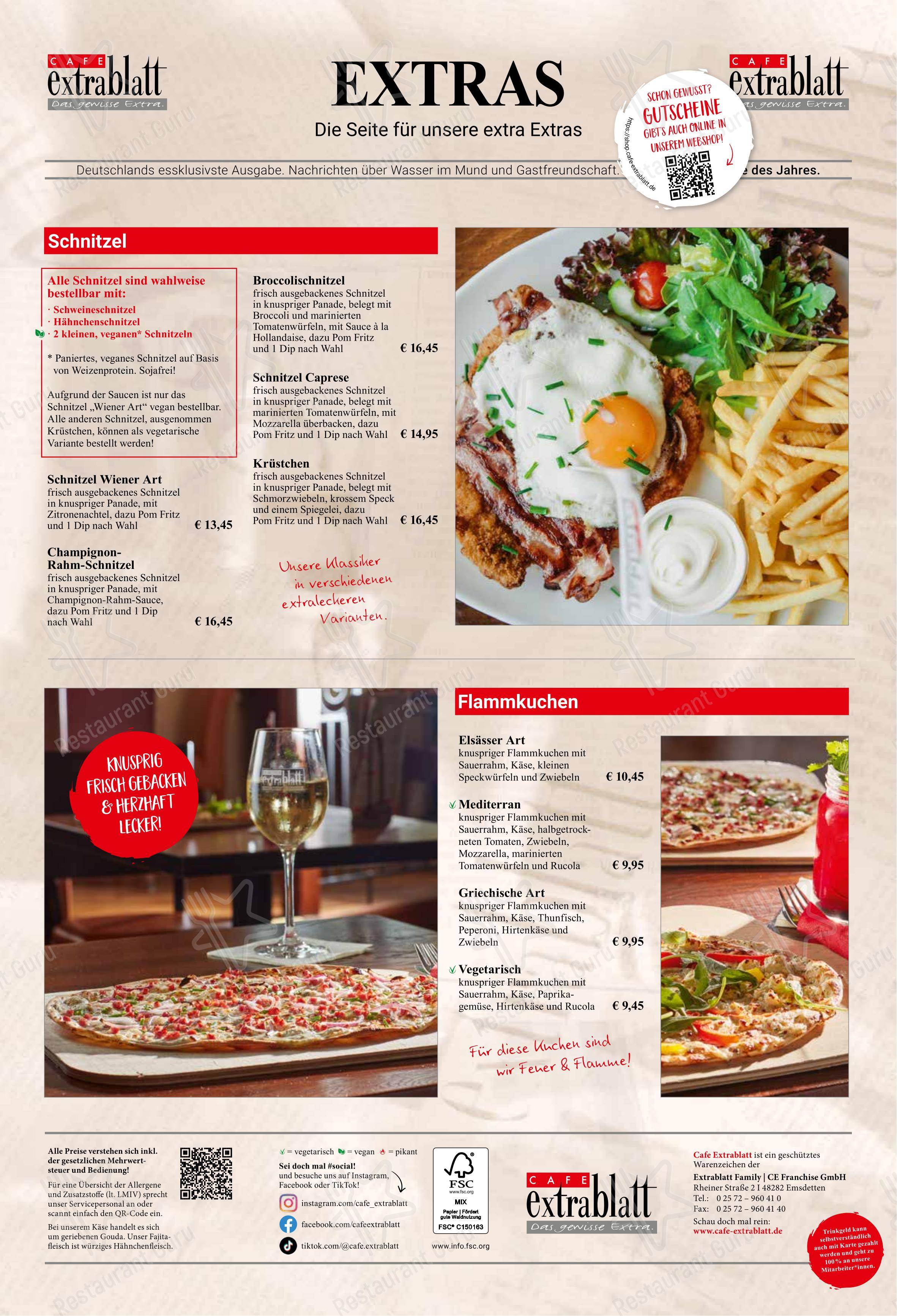 Menu pour Cafe Extrablatt Köln Eigelstein - Menu