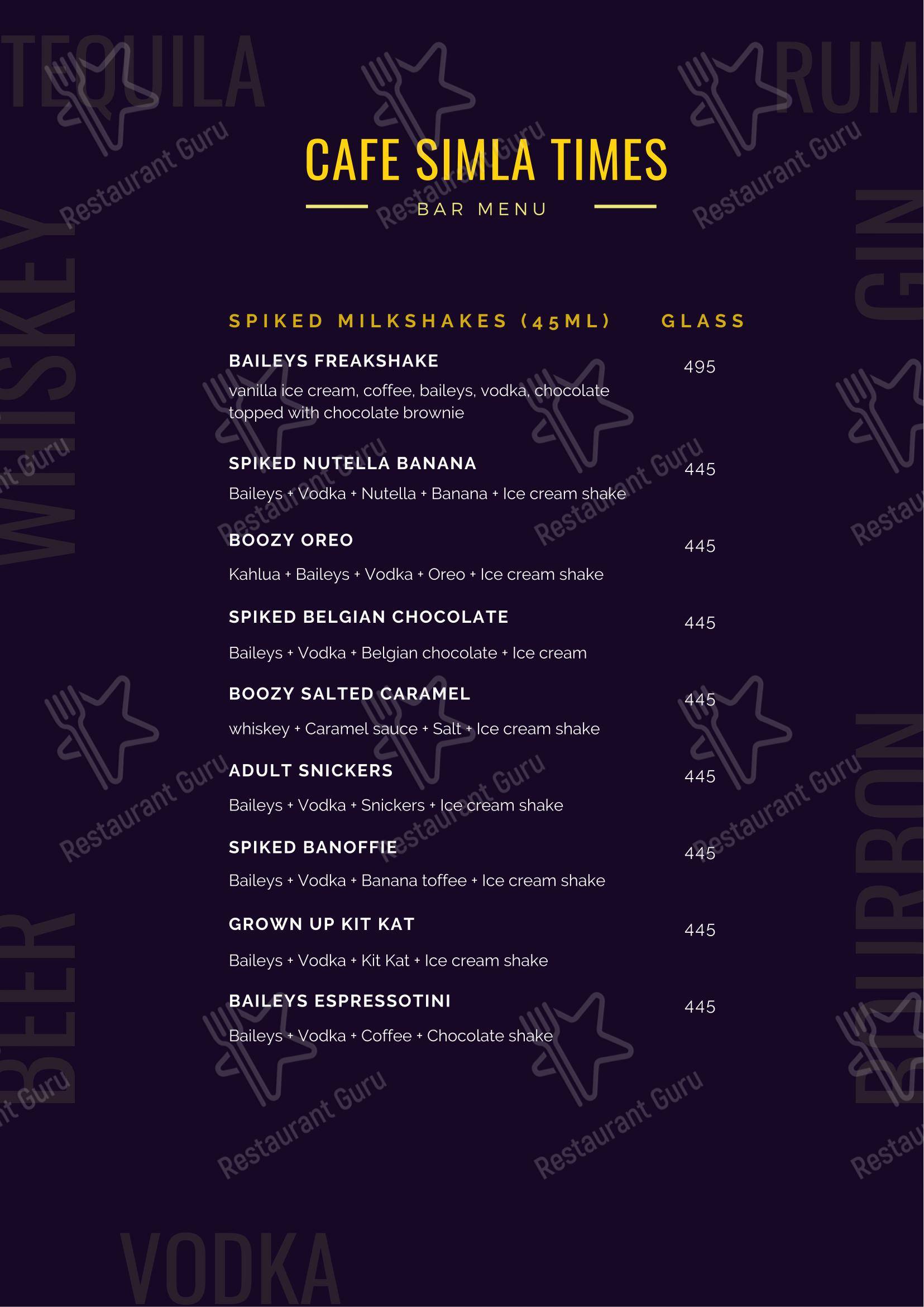 Cafe Simla Times : Cafe, Biergarten & Bar on the Mall Road Shimla ( Awarded Most Instagrammable Cafe of Himachal) - Menu