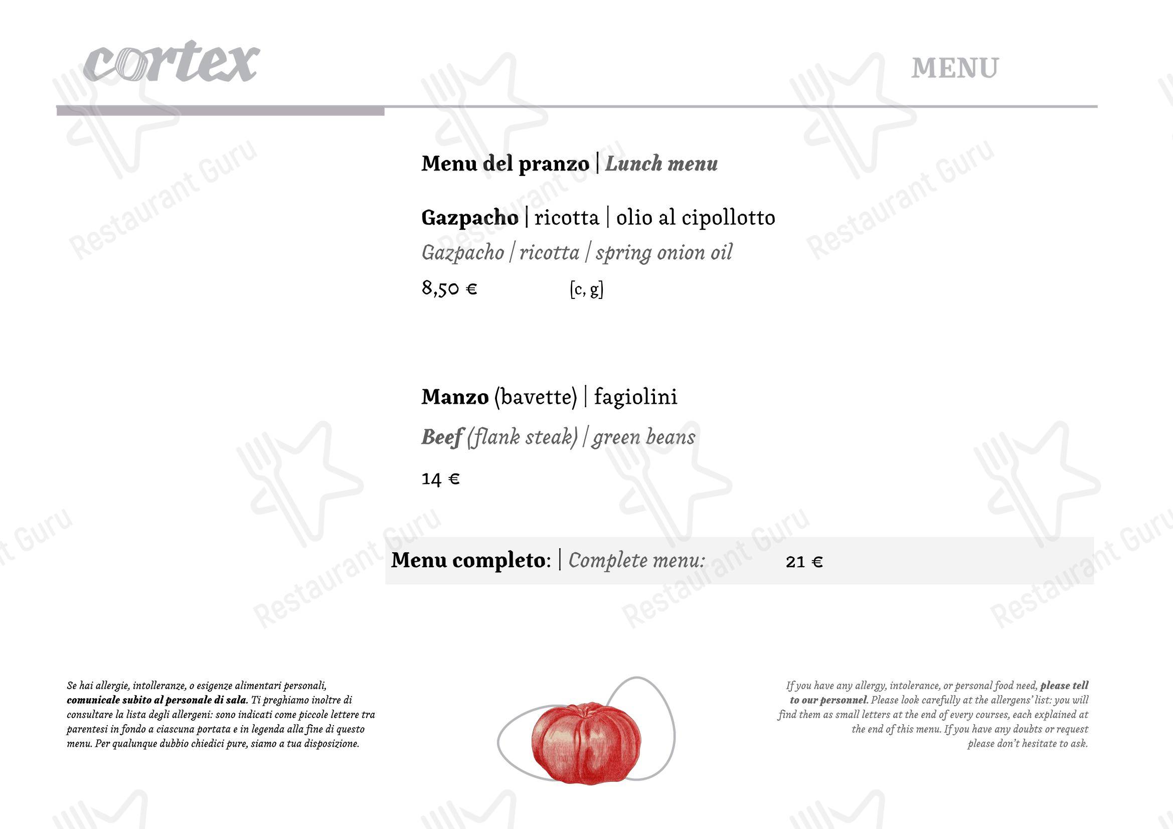 Menu di Cortex Bistrot - Menu