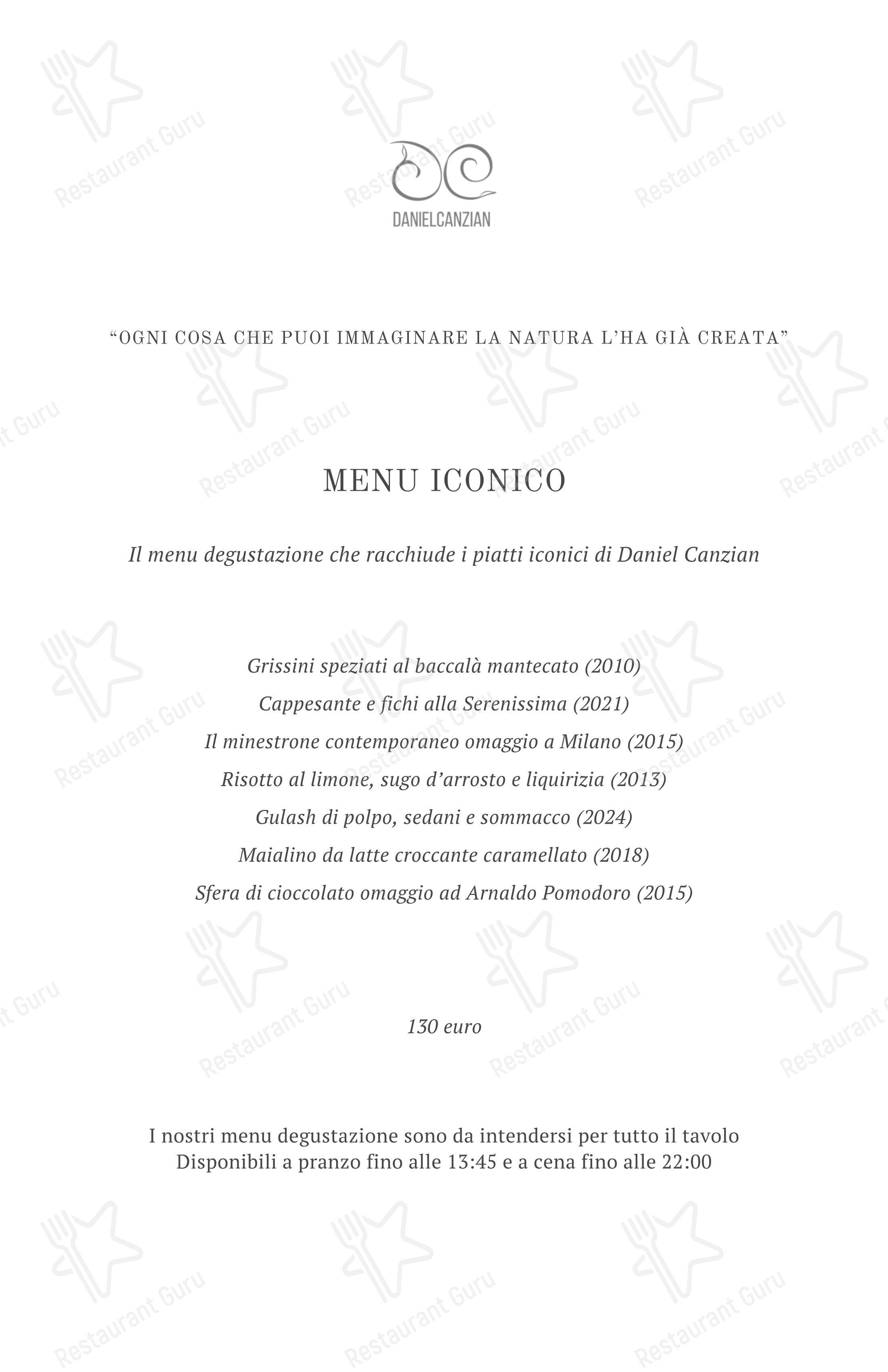 Menu di DanielCanzian Ristorante Milano - Dinner Menu