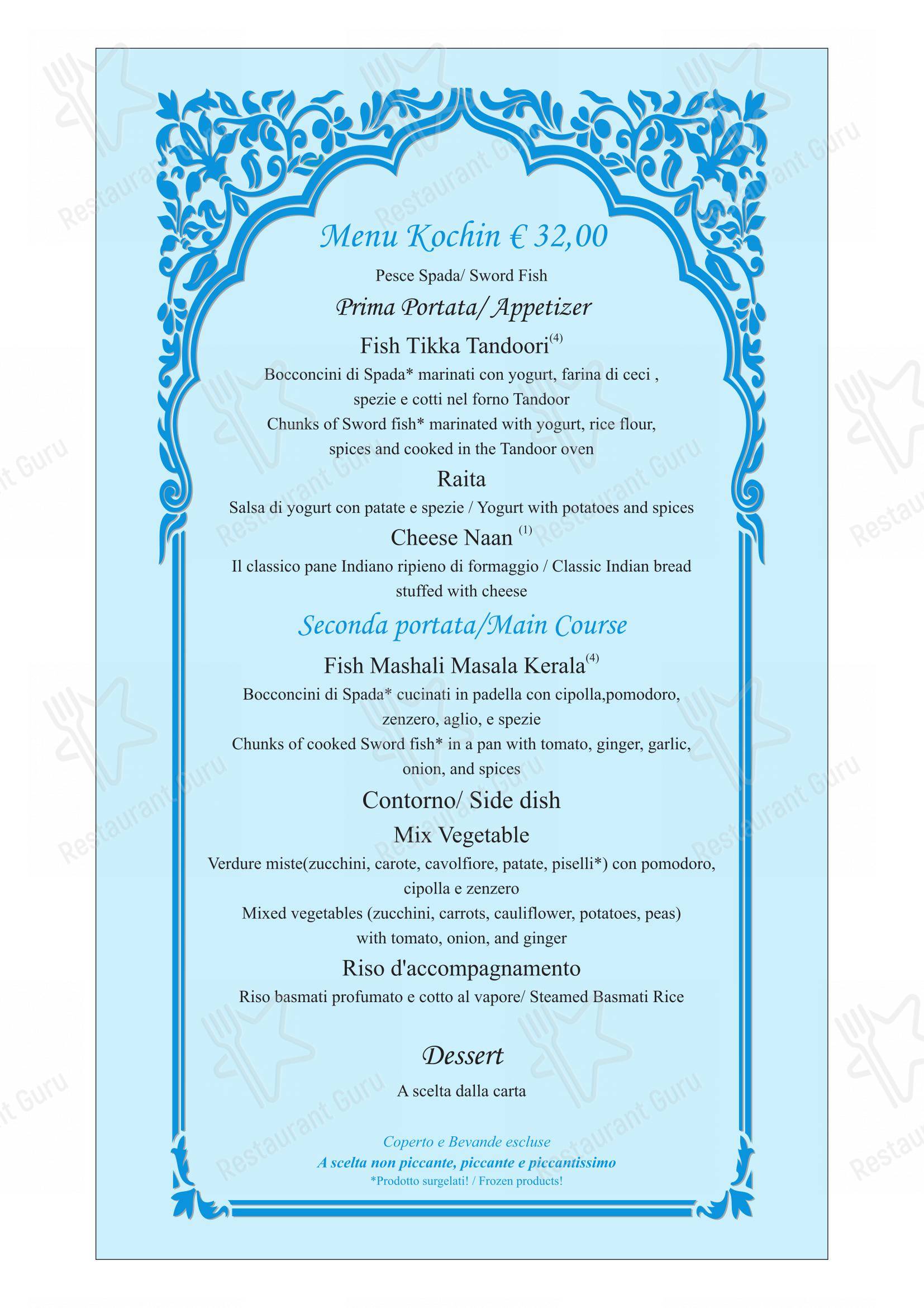 Menu per Ristorante indiano Dawat Torino in Torino