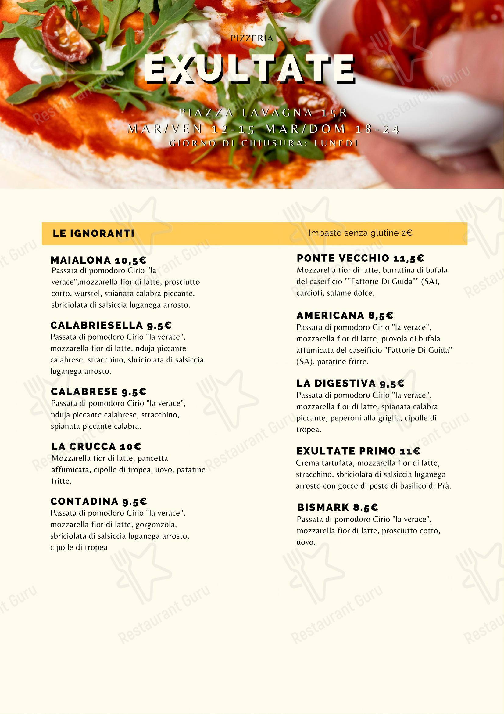 Menu di Exultate - Menu