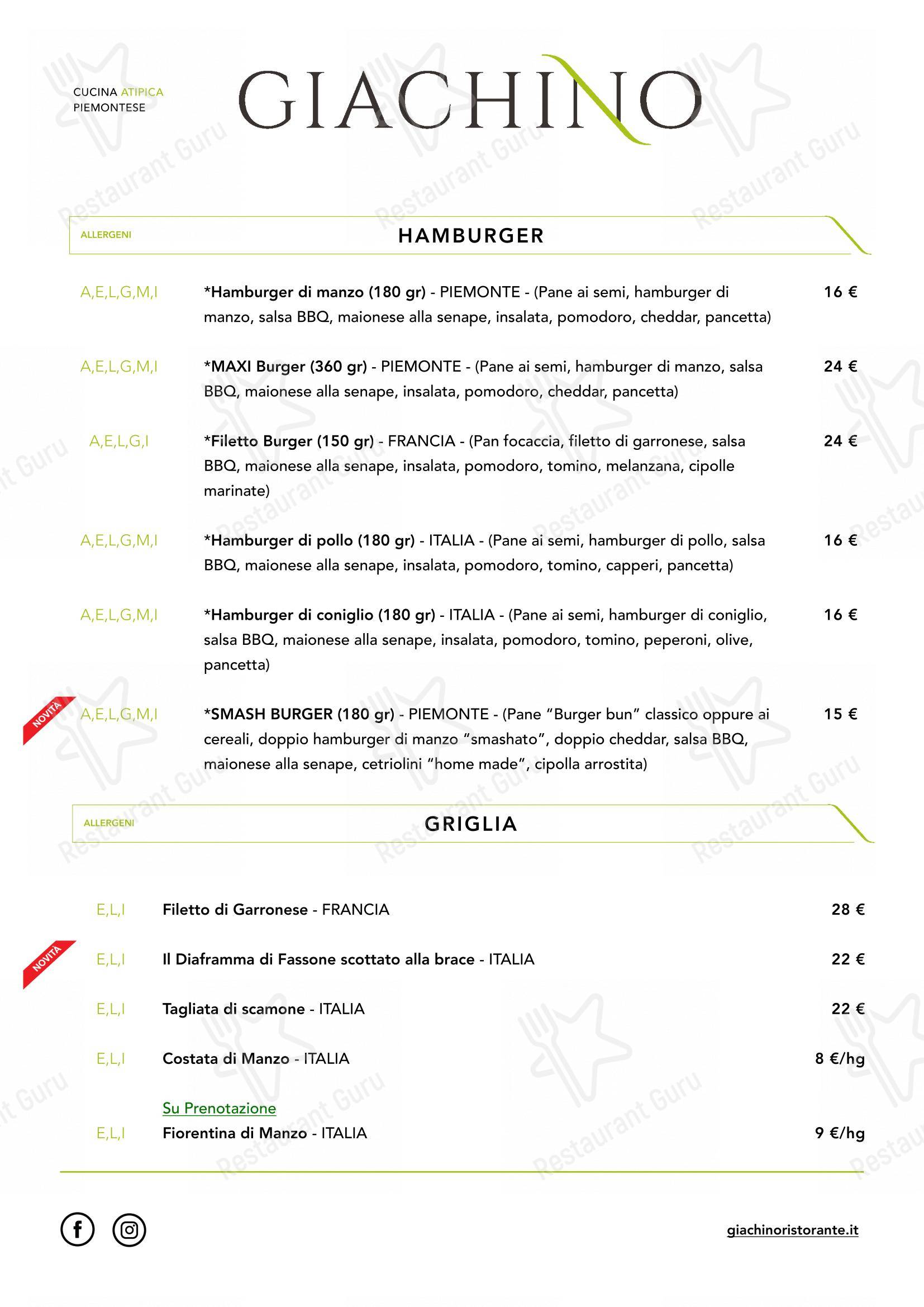 Giachino Ristorante in Chivasso - Menu bar