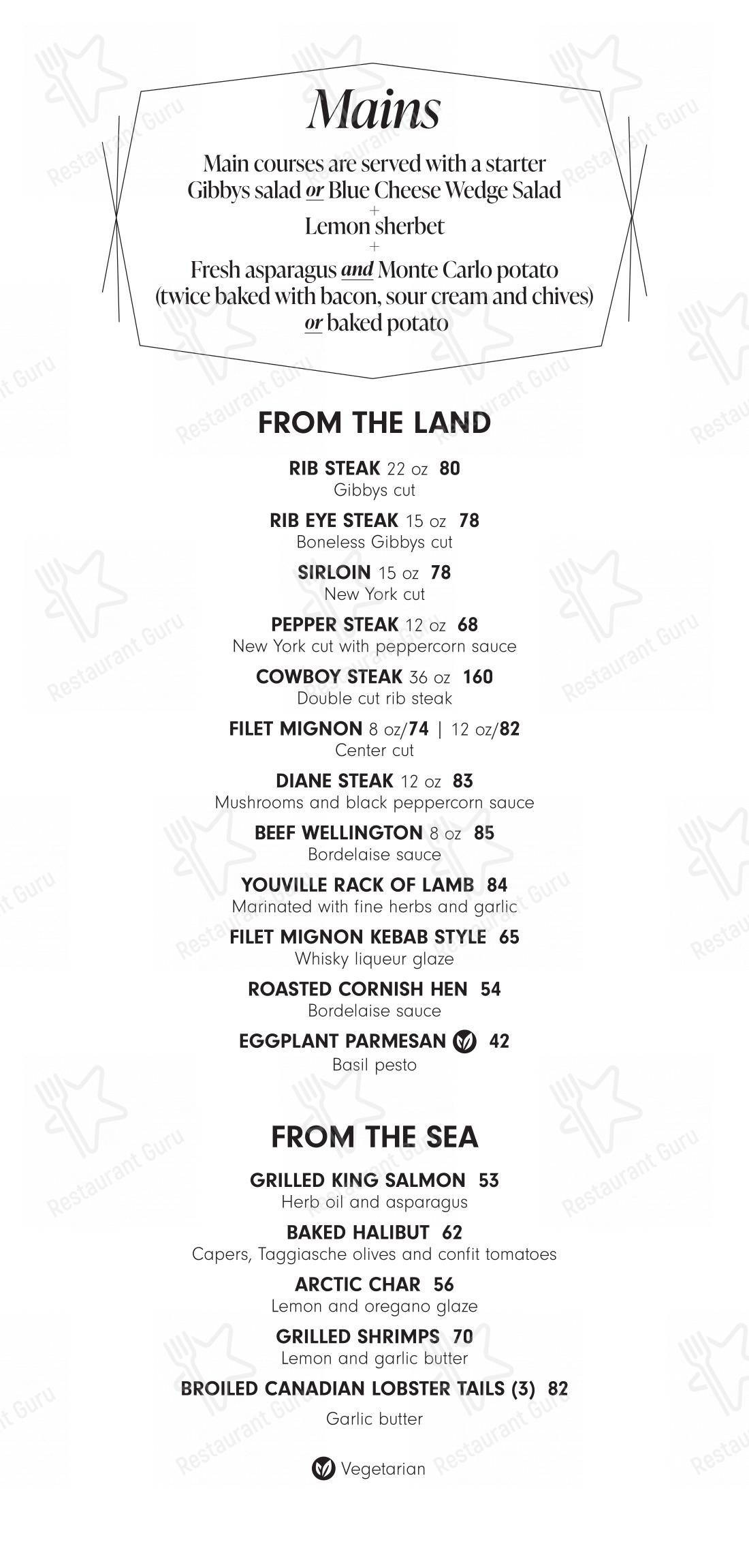 Menu pour Gibbys dans Montréal