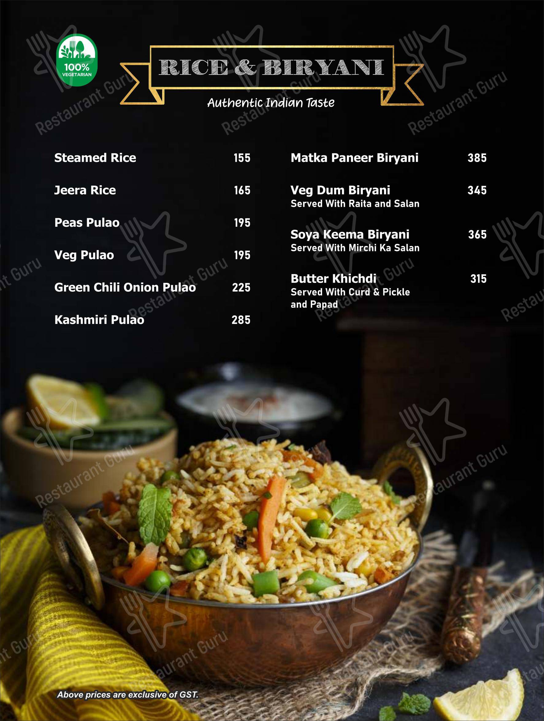 Gokul Sweets, Bakery and Restaurant - Menu