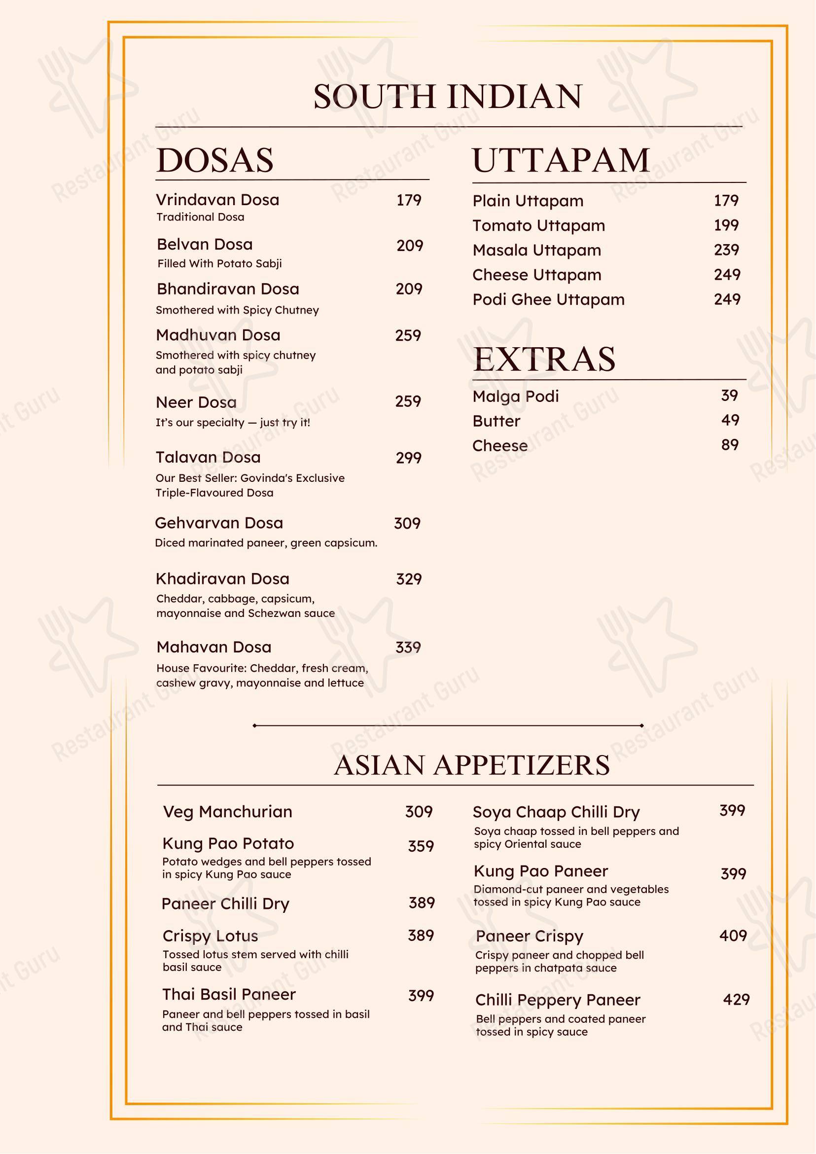 Menu for Govindas International- The Higher Taste in Mumbai