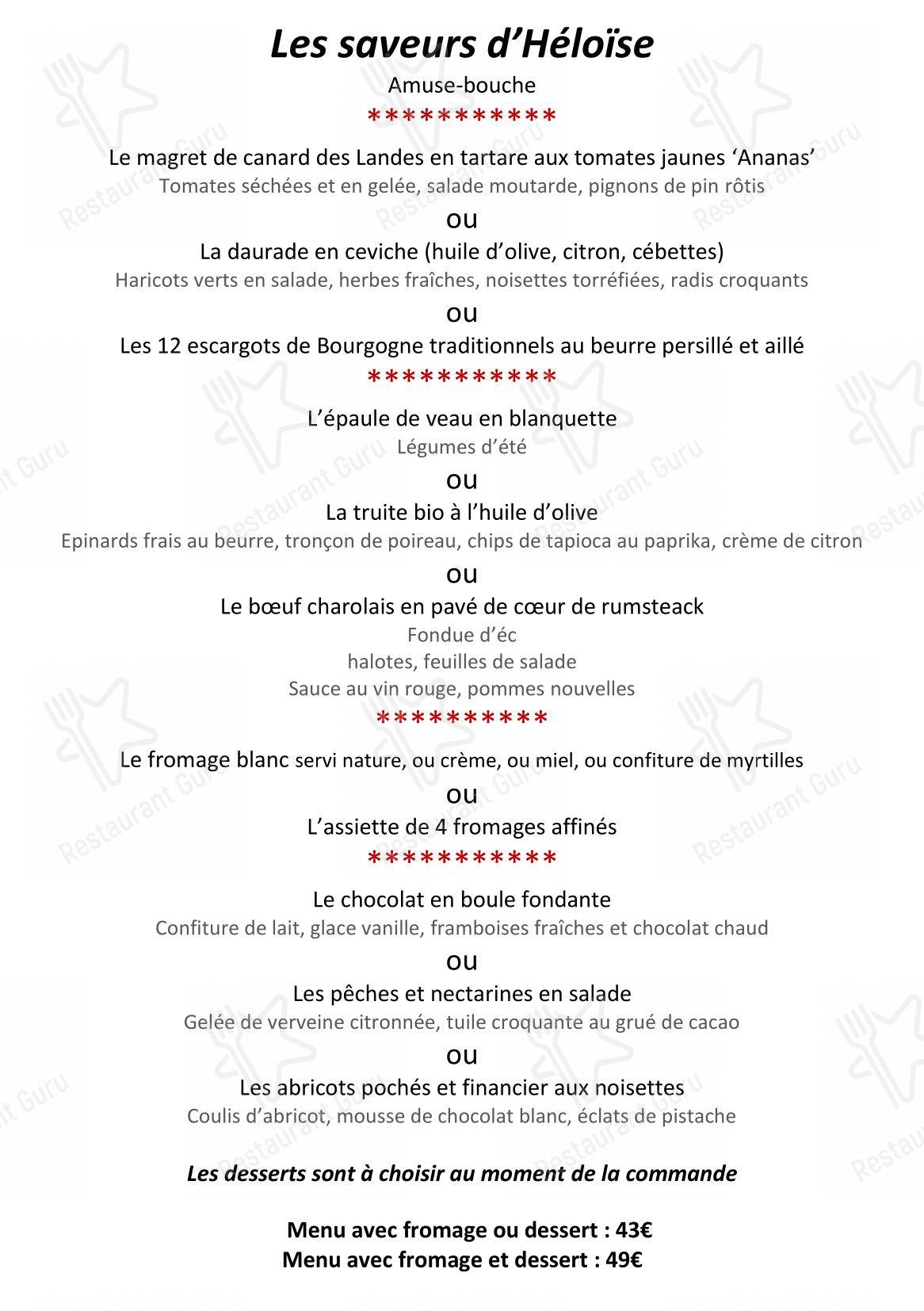 Menu pour La Table D’Héloïse - Menu bar