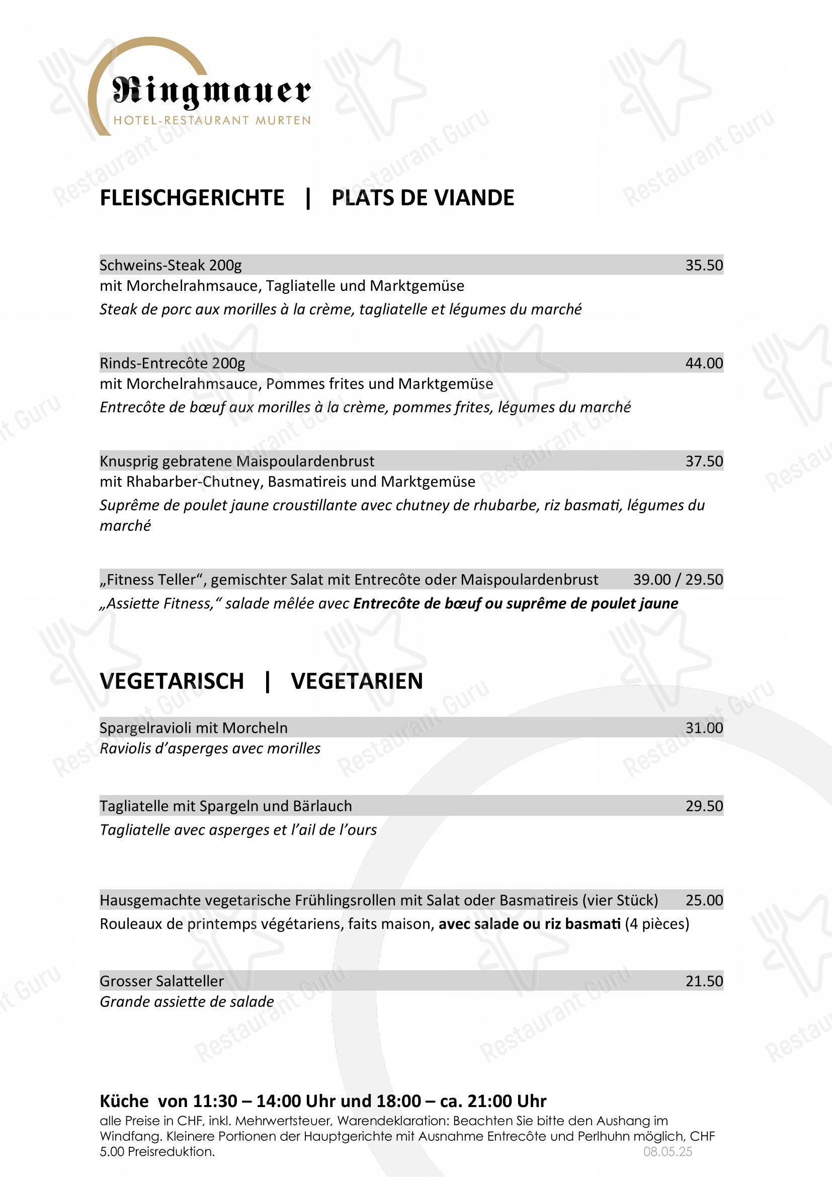 Menu bar per Hotel Restaurant Ringmauer Murten ristorante