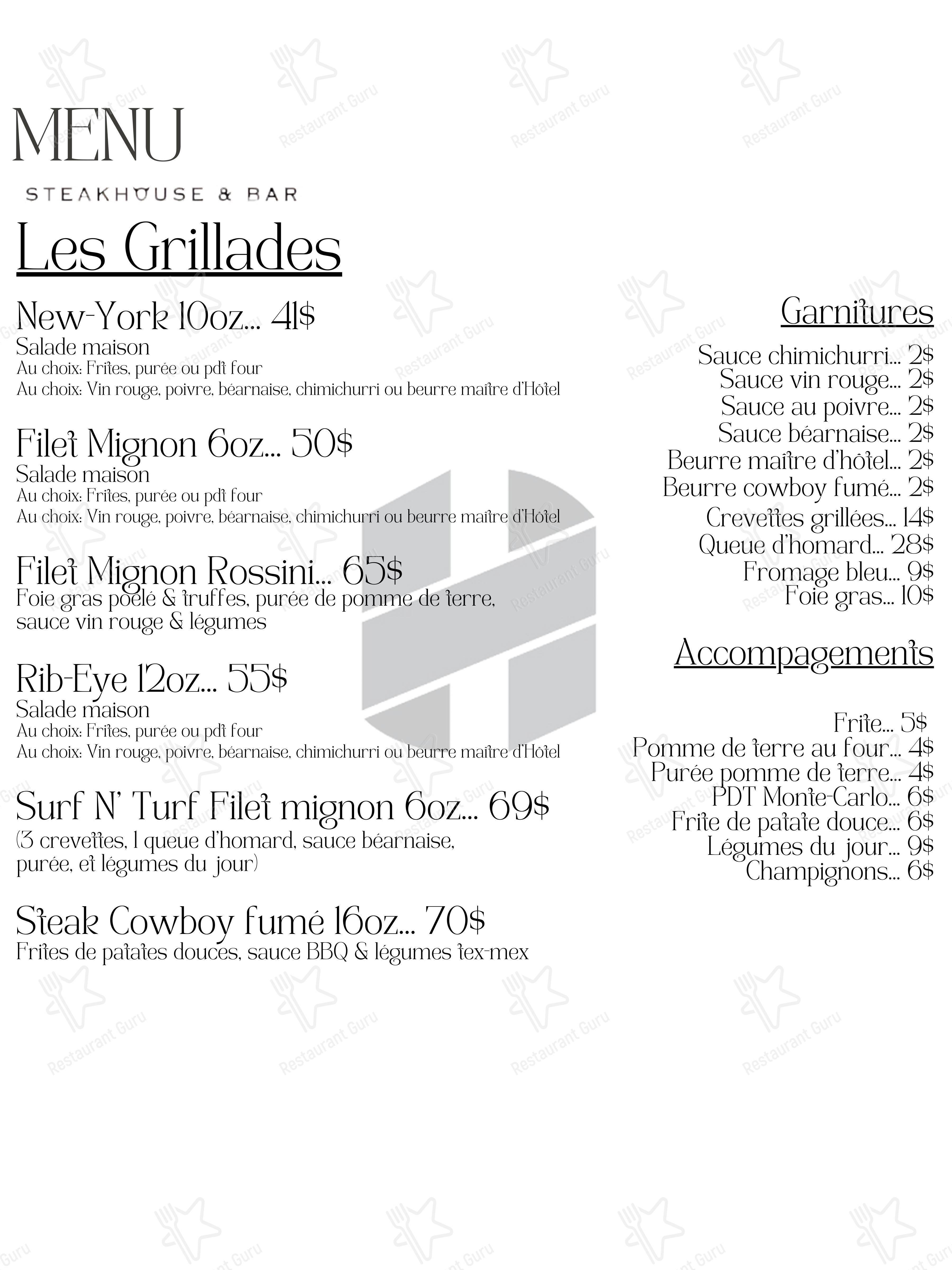 Hotel de la Rive Steakhouse & Bar dans Sorel-Tracy - Menu