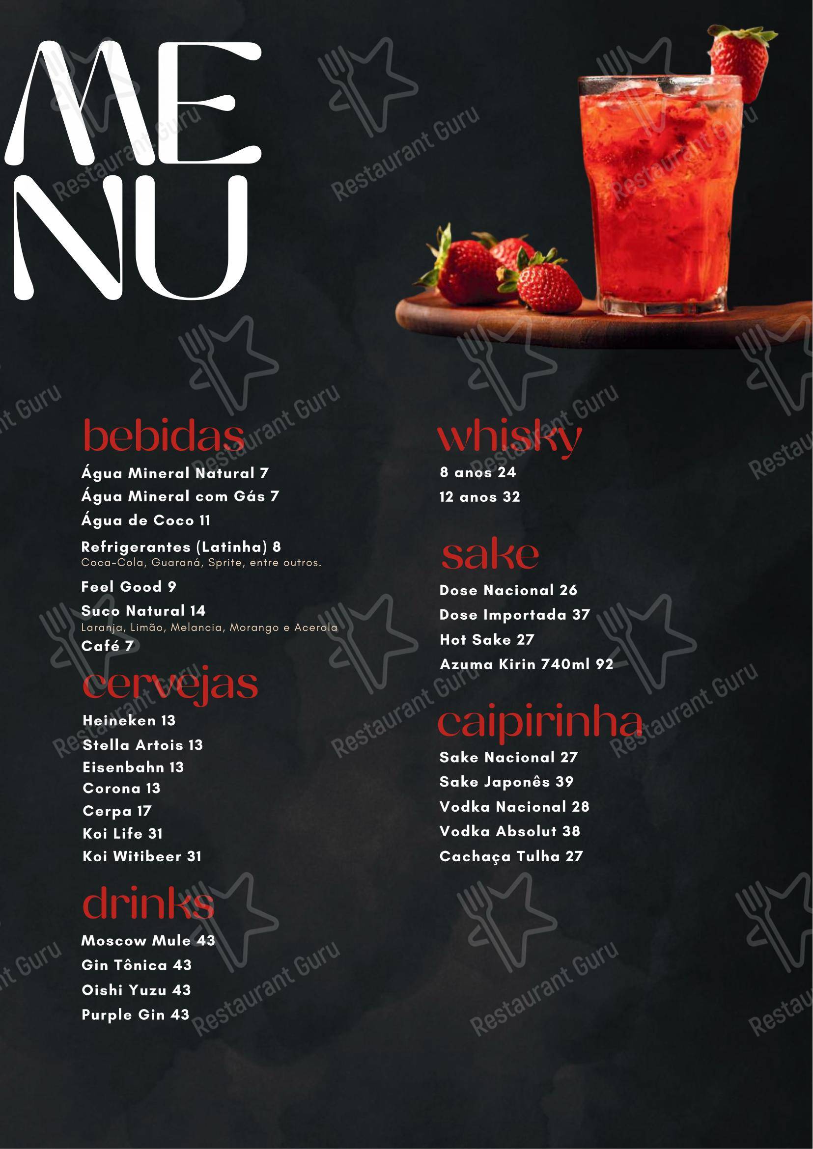 Menu para Issho Restaurante Japonês em Moema em São Paulo
