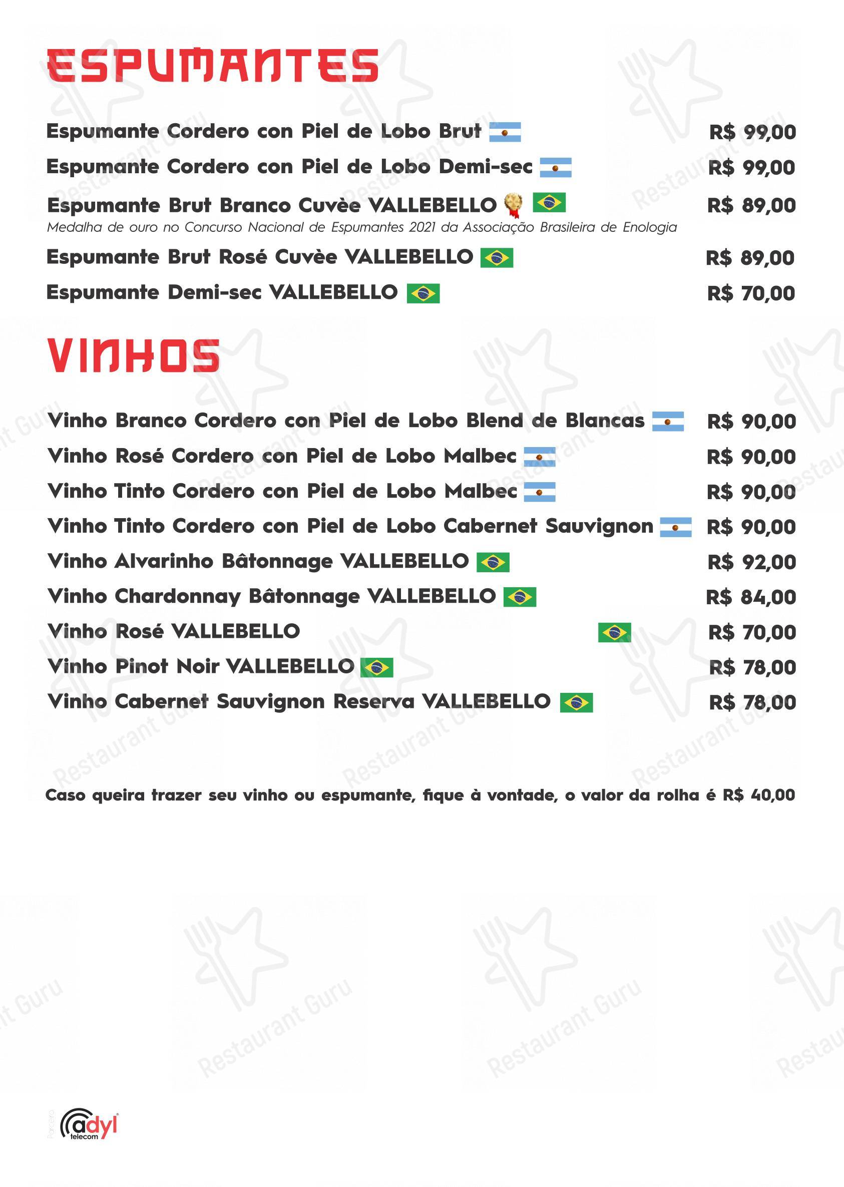 Menu para Kanpai Sushi & Bar em Nova Prata