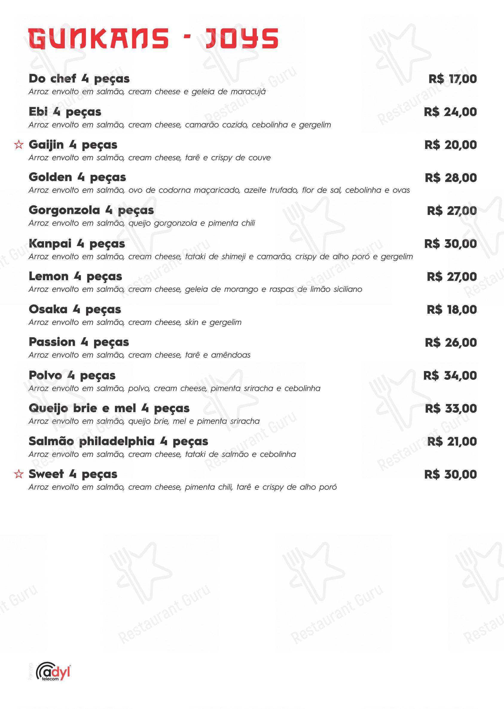 Menu para Kanpai Sushi & Bar em Nova Prata