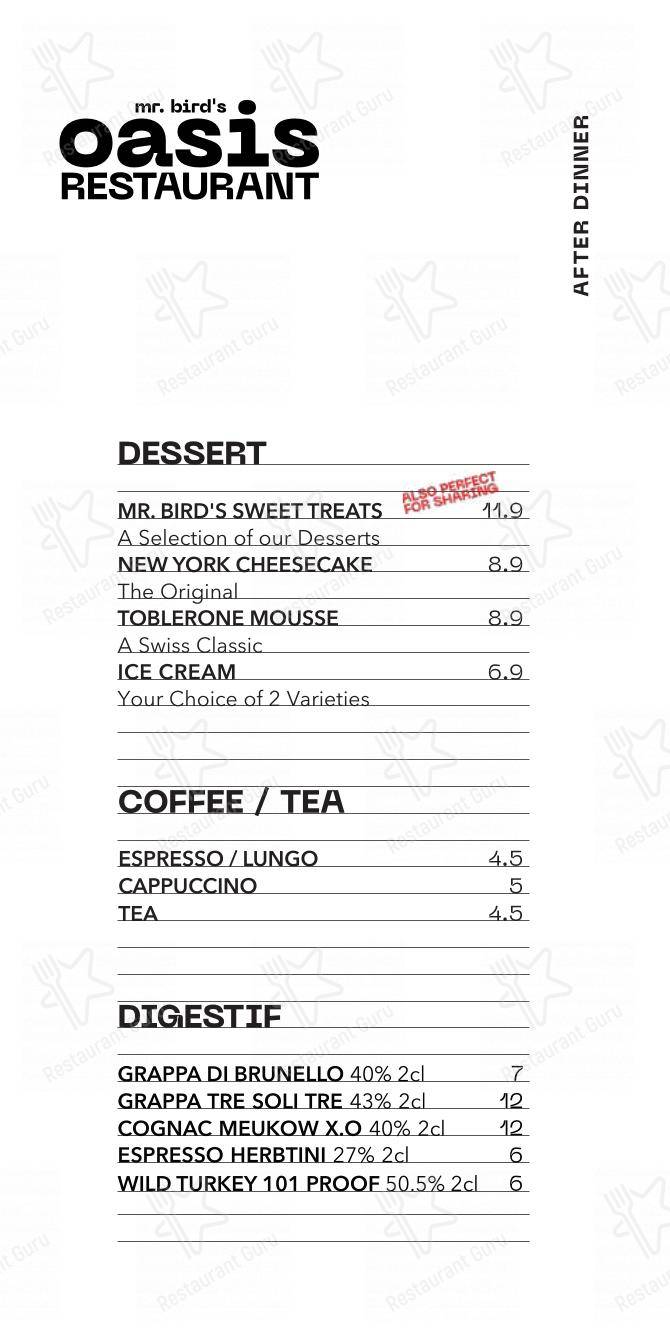 Korner in Zurigo - Menu