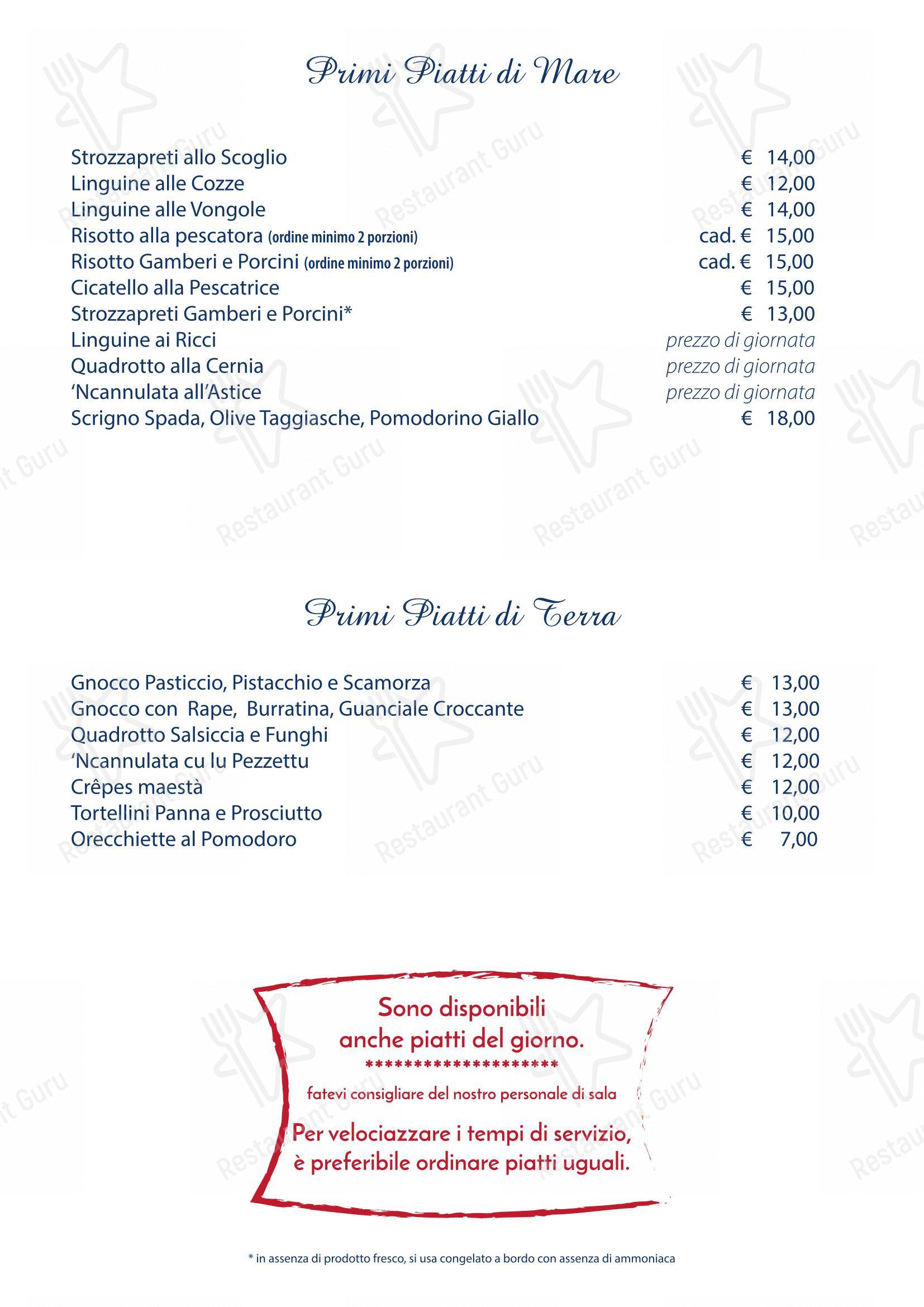 Menu di LA PASSEGGIATA - Ristorante, Pizzeria, Bar e Pasticceria - Menu