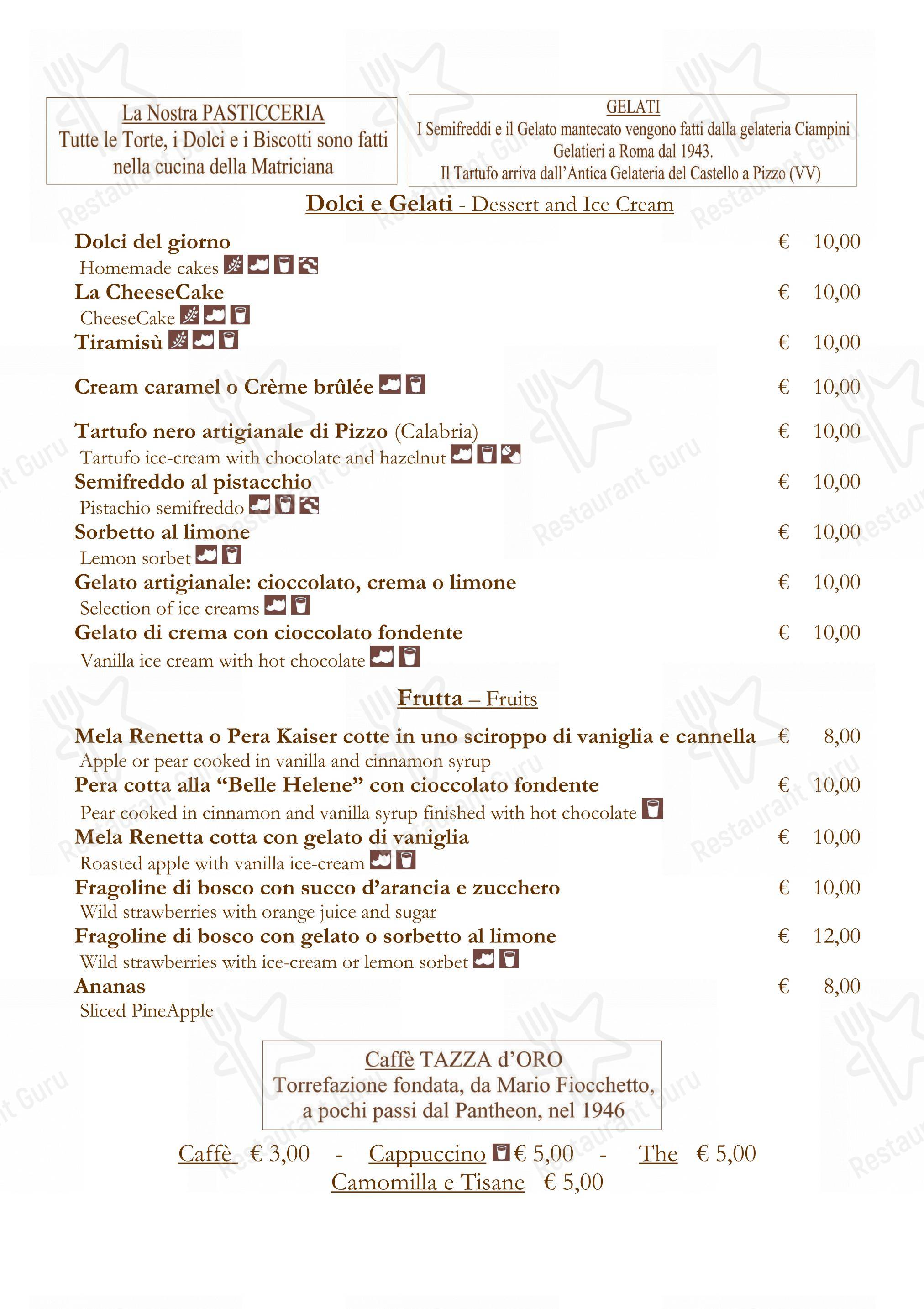 Menu di La Matriciana Dal 1870 - Menu