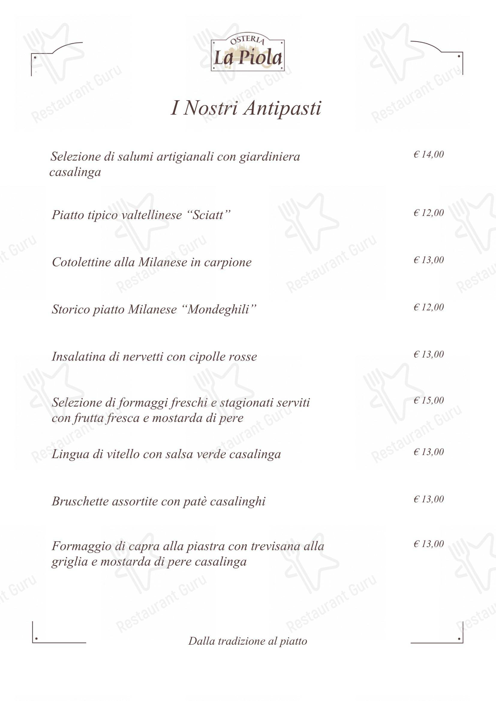 Menu bar per La Piola ristorante