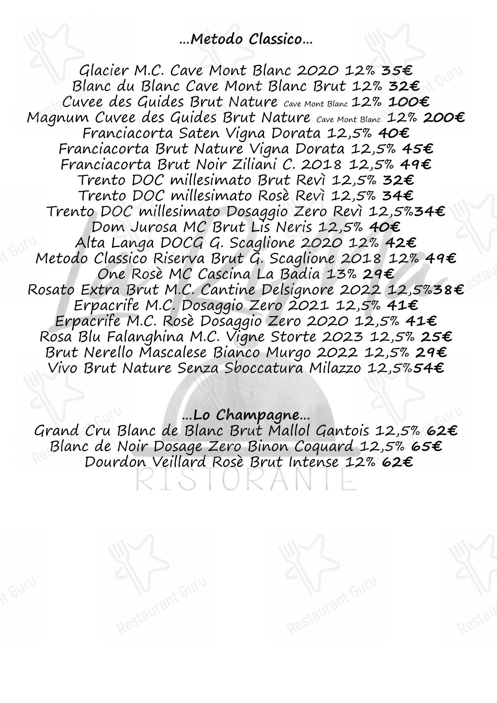 Menu bar per Ristorante La Rima ristorante