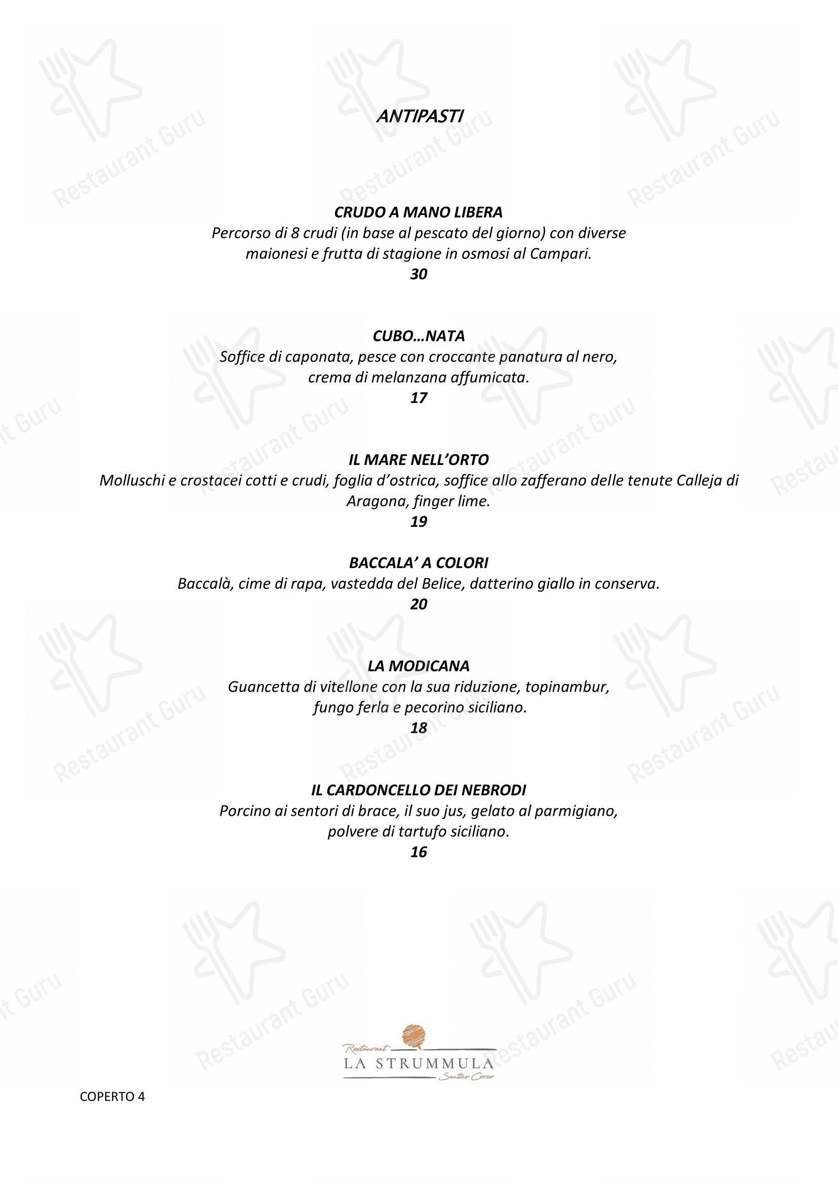 Menu di La Strummula Restaurant - Menu bar